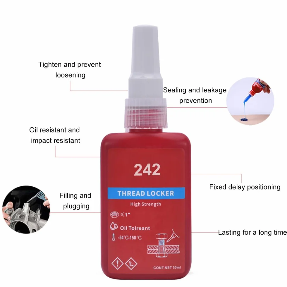 Bezpiecznik śrubowy, średnio twardy, klej do śrub i nakrętek, wodoodporny, odporny na wysokie temperatury, do wszystkich stali, zdejmowany, 50 ml