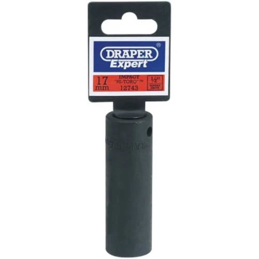 Draper Expert HI-TORQ 1/5.1 cm 17mm głębokie gniazdo udarowe | 6-punktowe gniazdo sześciokątne | akcesoria do kluczy ze stali chromowo-wanadowej | 12743