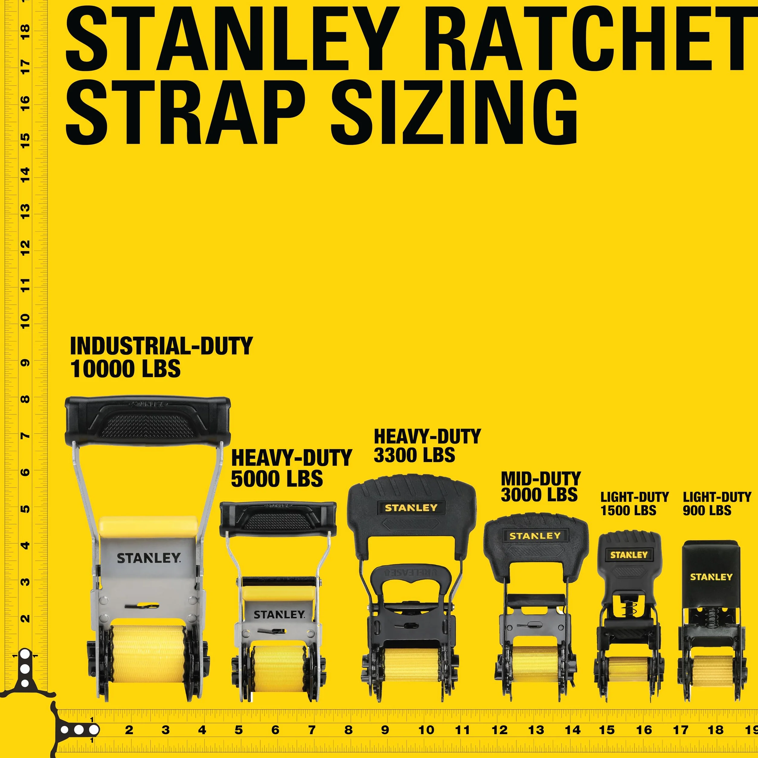 STANLEY S9500 Czarne/żółte paski z grzechotką 2,5 cm x 25,5 cm - lekki ładunek (obciążenie robocze 136 kg/wytrzymałość na rozerwanie 408 kg), 4 szt