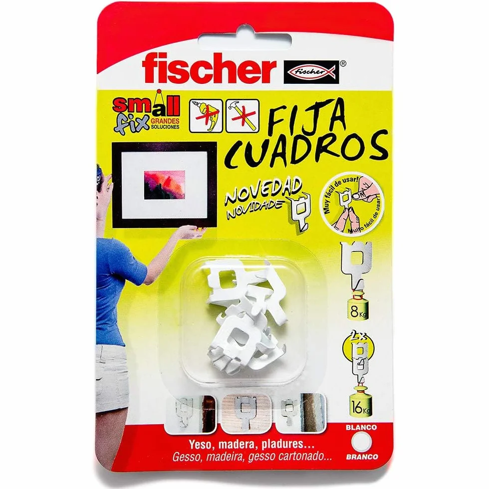 Fischer 522206 zestaw 8 białych samoprzylepnych pasków do montażu ściennego do ramek wiszących