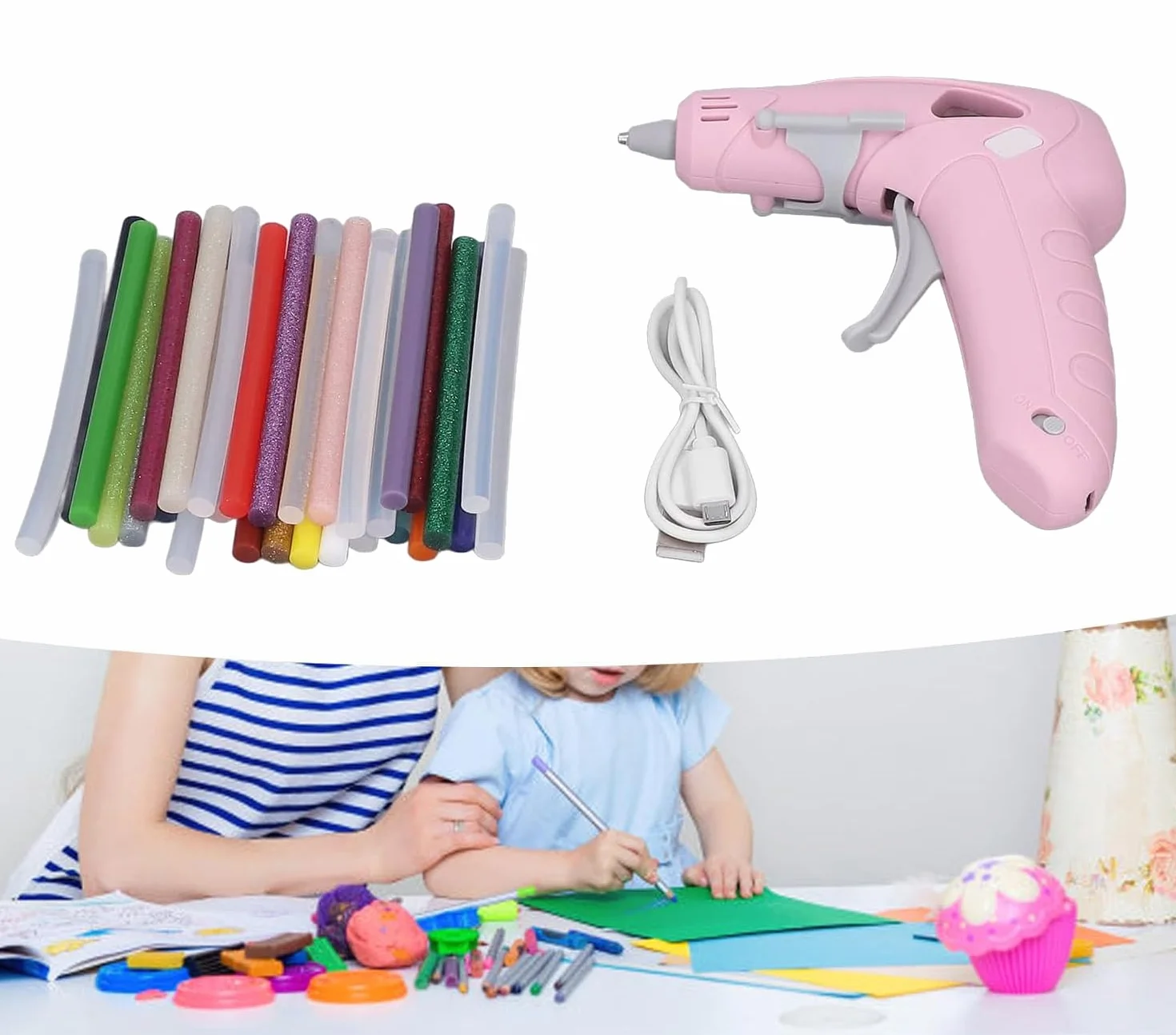 Fyearfly Bezprzewodowy zestaw pistoletu do klejenia na gorąco, mini pistolet do klejenia USB, bezprzewodowy, z 30 patyczkami do klejenia, szybkie podgrzewanie, szczelny pistolet do klejenia na gorąco,