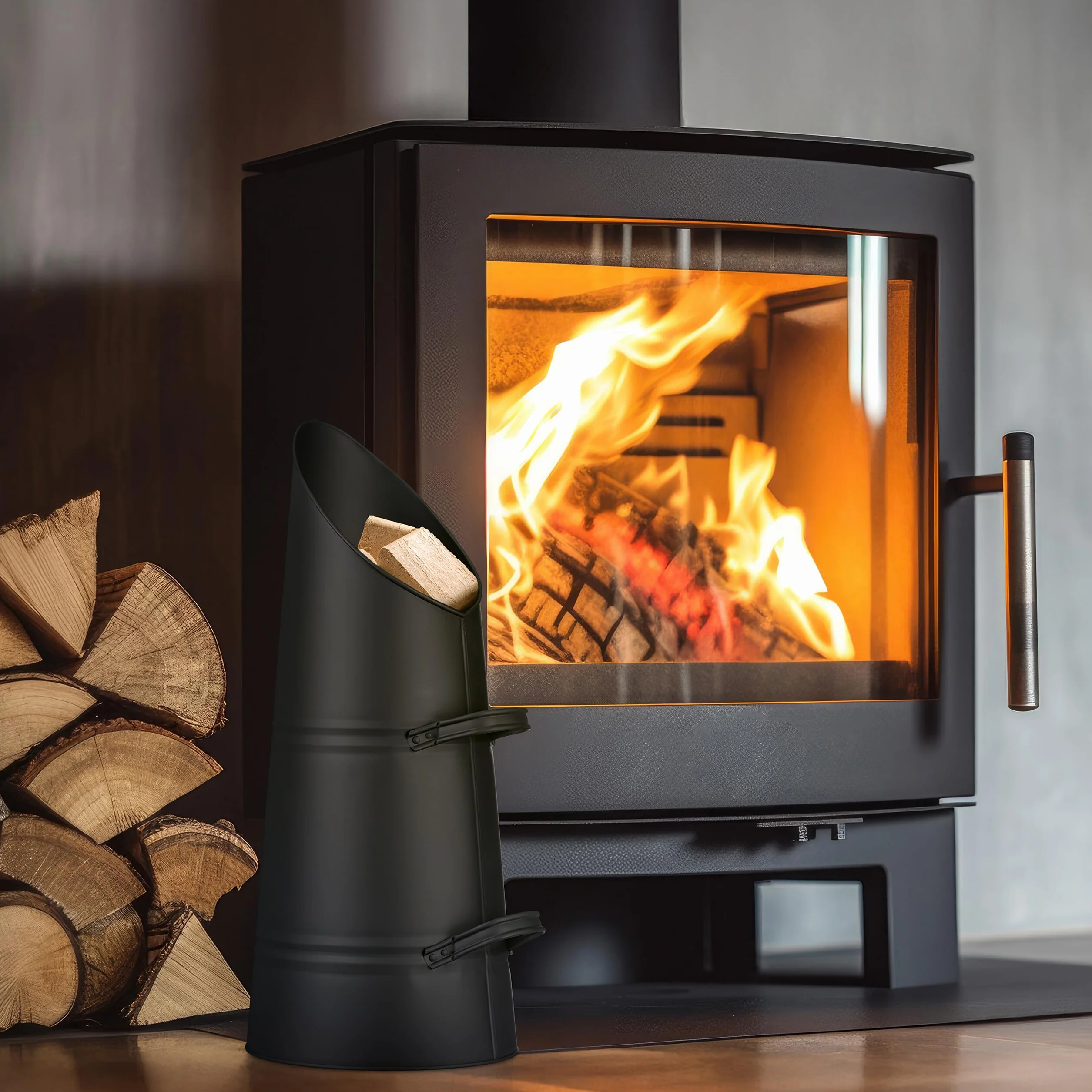 Relaxdays Pojemnik na węgiel, 16 litrów, żelazo, wiadro na węgiel z 2 uchwytami, pojemnik na pellet do napełniania, kominek i grill, kolor czarny