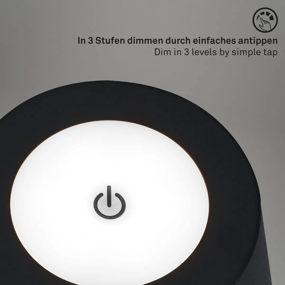 BRILONER – Akumulatorowa lampa stojąca LED 3 w 1, stopniowe ściemnianie, dotykowa, lampa stojąca LED, bezprzewodowa, czarna