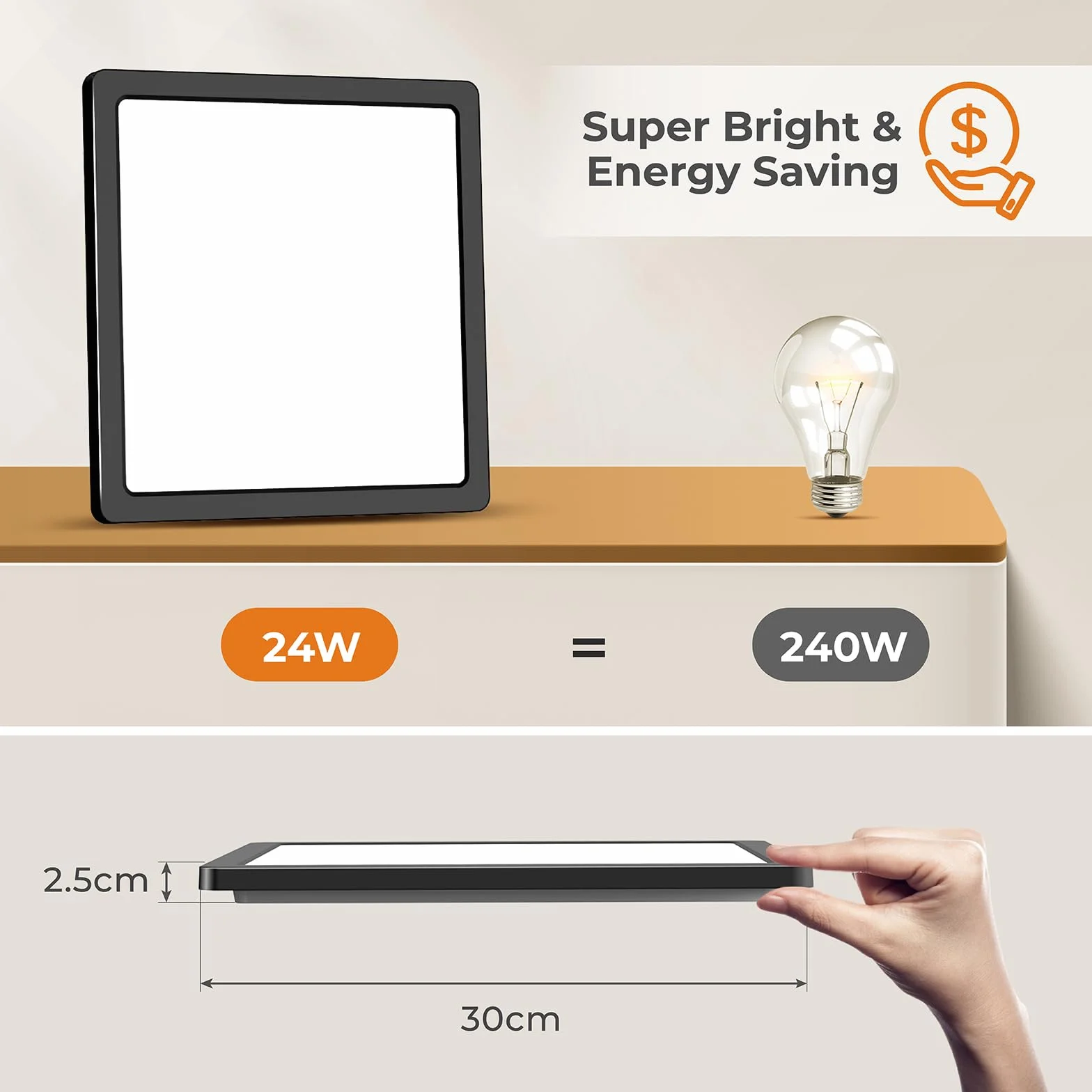 BLNAN LED Oprawa sufitowa 24W płaska lampa sufitowa, ciepła neutralna zimna biel 3000K/4000K/5000K, 2400LM panel z podświetleniem do sypialni, salonu, kuchni, korytarza, łazienki, piwnicy, 30CM