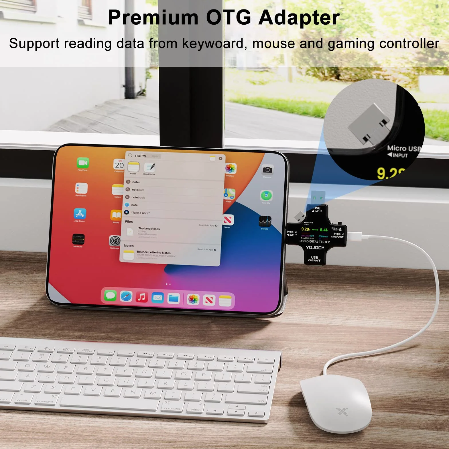 YOJOCK Tester USB Multimetr C Miernik prądu i napięcia 3,6-32 V 0-5,1 A Tester 2 w 1 Woltomierz Pojemność Zasilacz Watomierz Ładowarka z adapterem OTG