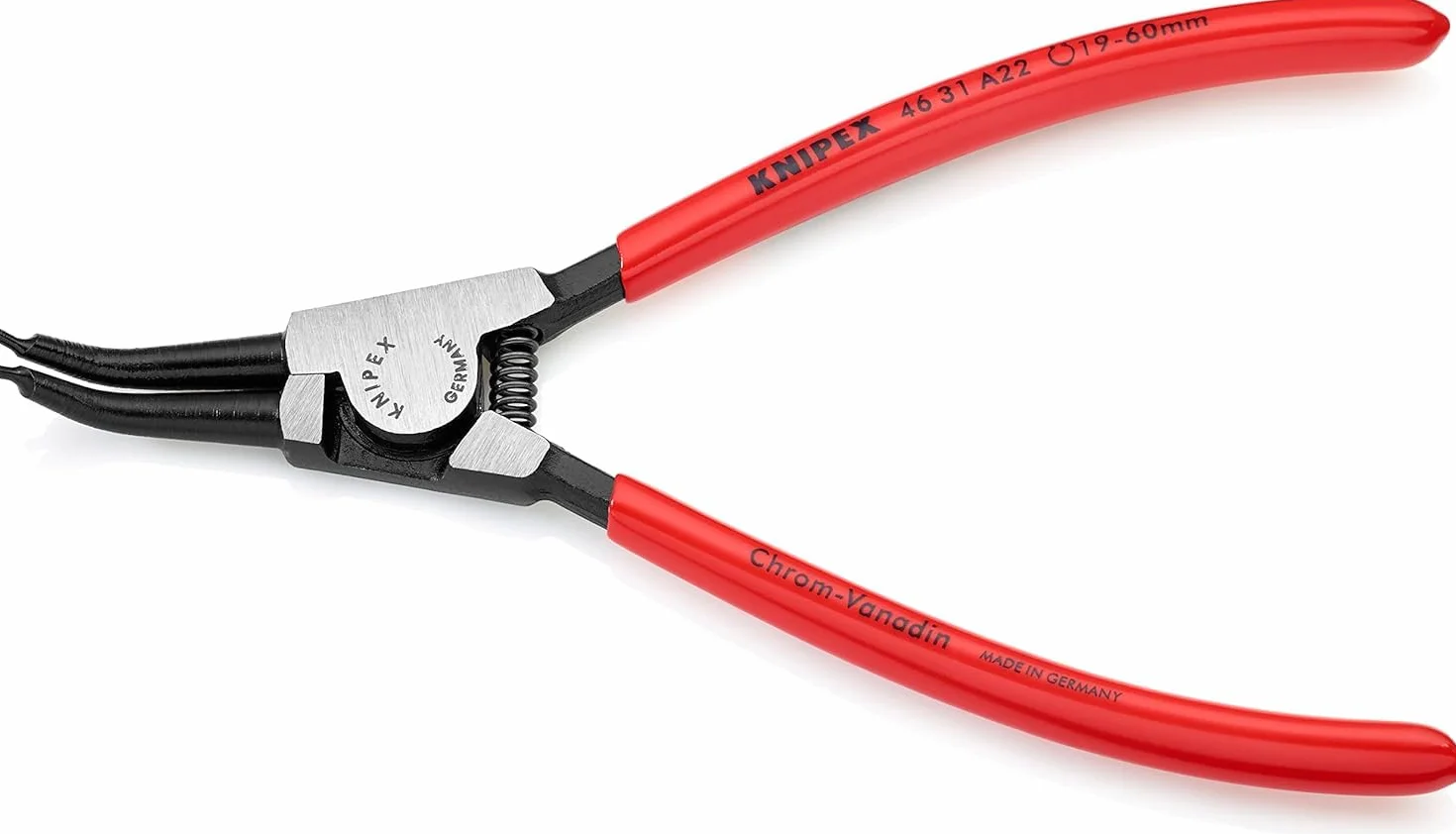 KNIPEX Szczypce do pierścieni osadczych sprężynujących do montażu pierścieni zewnętrznych na wałach wygięte pod kątem 45° fosforanowane, 46 31 A22