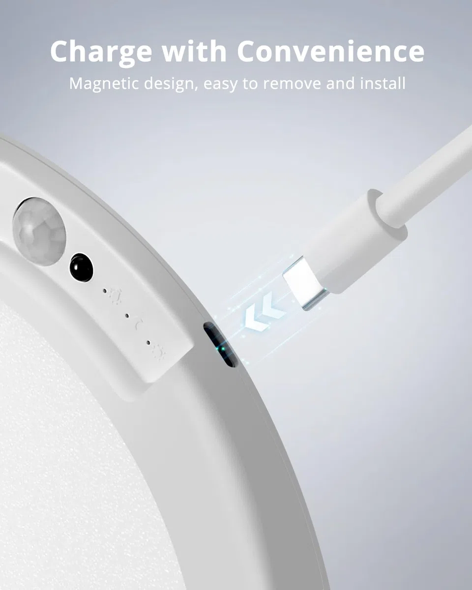 Combuh Bezprzewodowa Lamp Sufitowa LED z Czujnikiem Ruchu, Z Pilotem, Ładowalna Na Akumulator, Bez Prądu Ø20 cm do Łazienki, Garażu, Holu, Pivnicy (1 szt (Okrągła))