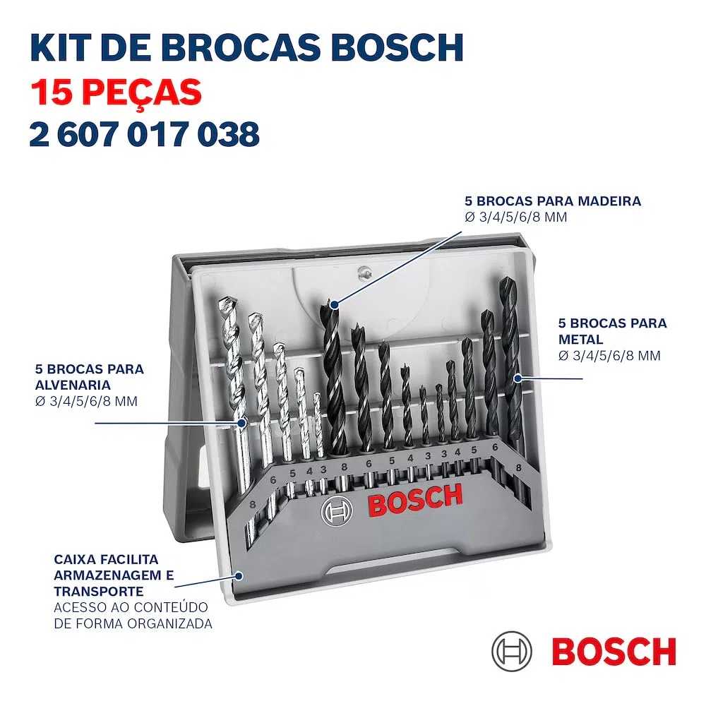 Bosch 15-częściowy zestaw wierteł (do drewna, kamienia i metalu, Ø 3-8 mm, osprzęt do wiertarko-wkrętarki i stojaka wiertarskiego)