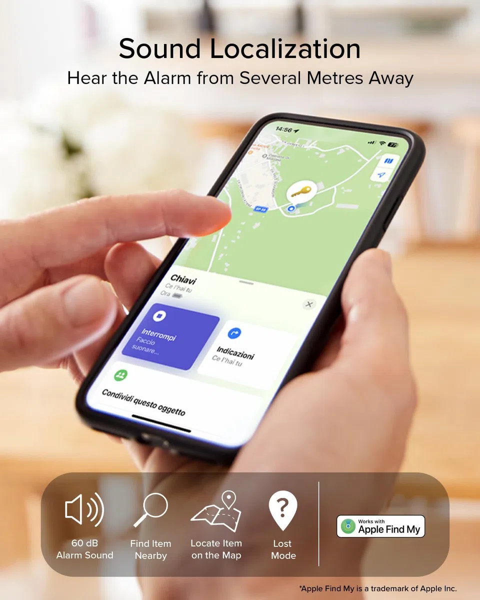 SBS Track My Lock, Zamek TSA z Wbudowanym Lokalizatorem Finder, Kompatybilny z Apple Find My (iOS), Zamek z Kodem 3-cyfrowym, Alarm 60 dB, Ładowanie USB-C, Idealny do Walizek i Toreb, Czarny