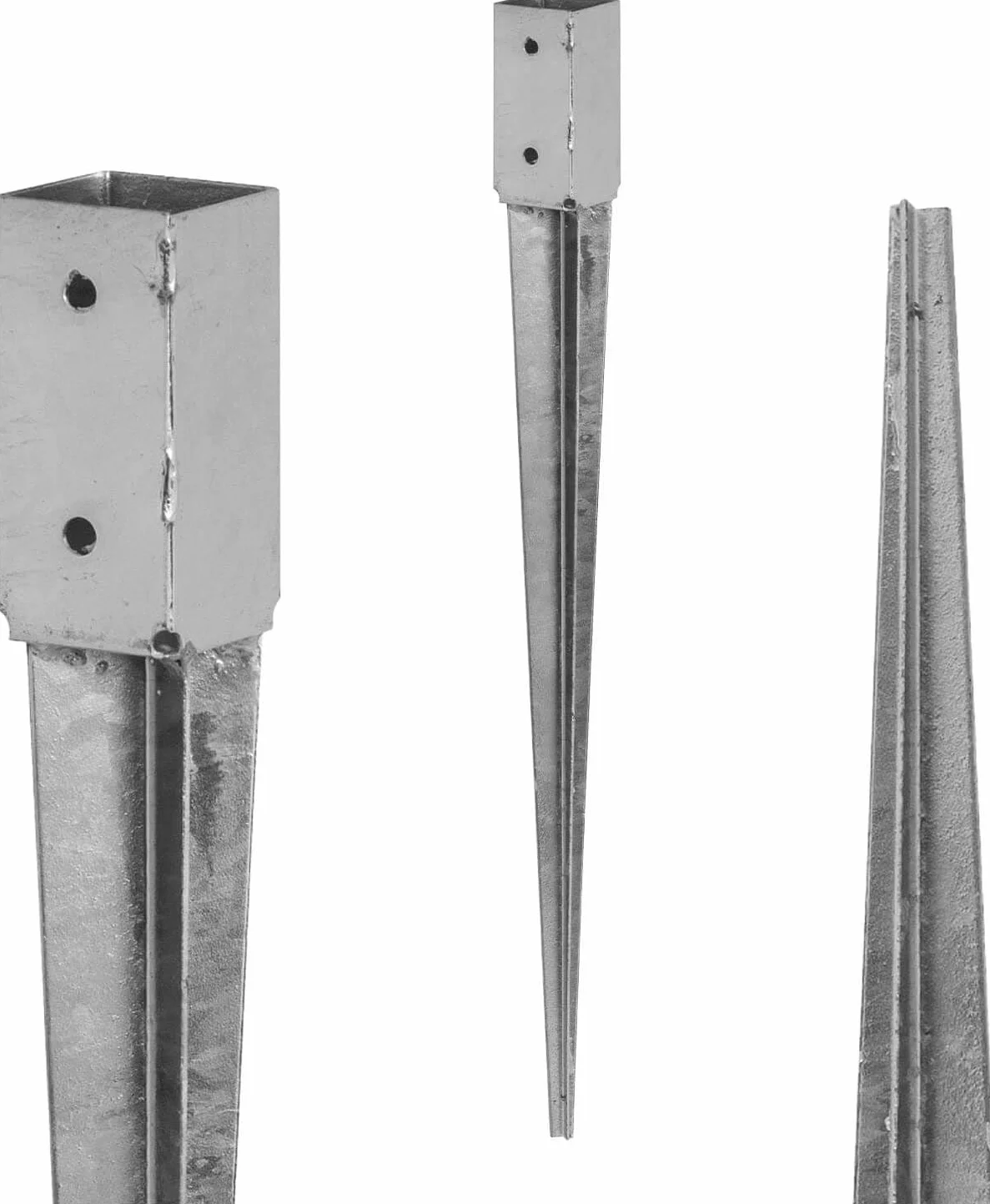 ADGO Podstawa Słupa Kwadratowa Wbijana Wspornik Kotwa 100 x 100 x 900 mm, Do Betonu Ogrodzenia Altany Garażu Wiaty, Blacha Metalowa Ocynkowana Srebrna Antykorozyjna, 1 sztuka