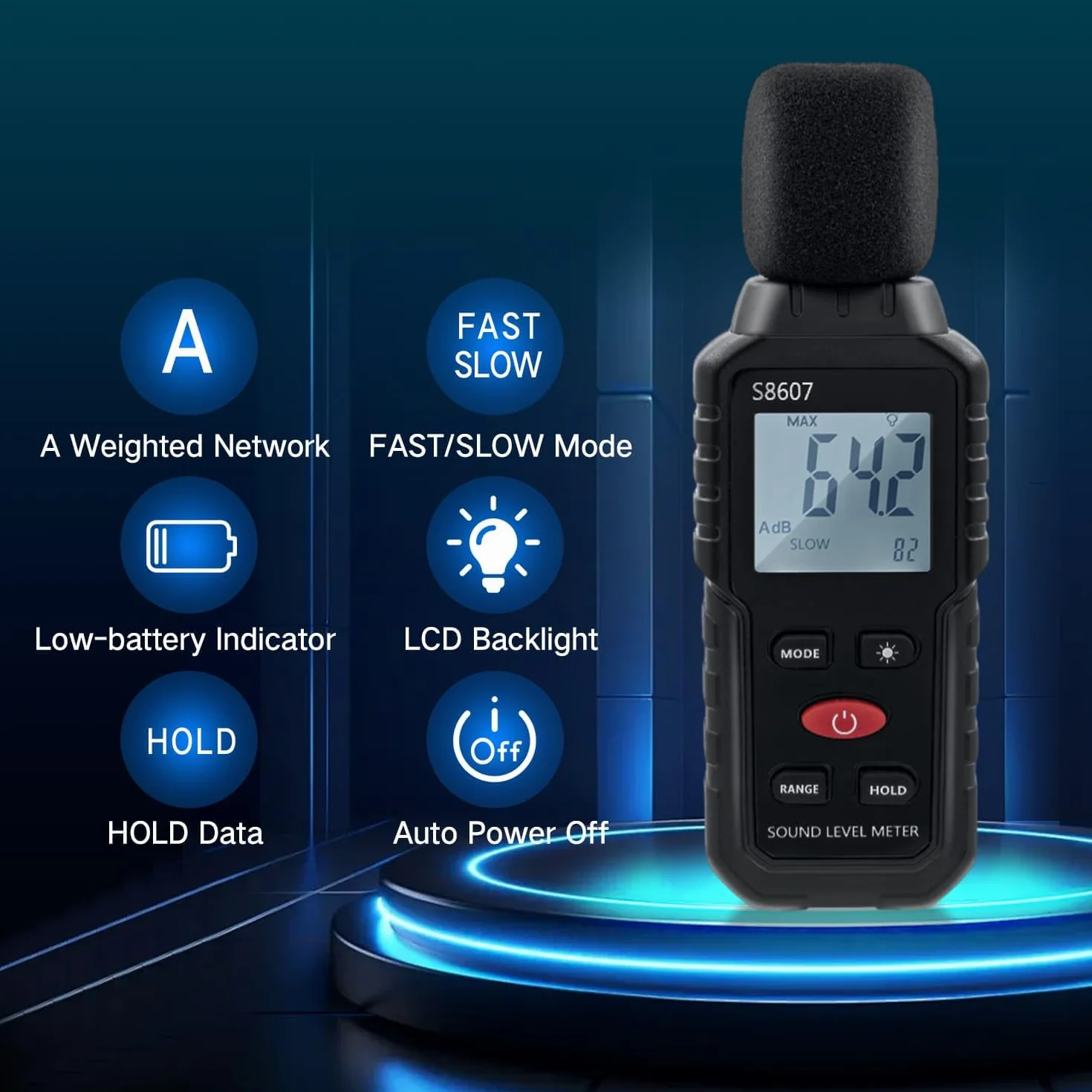 Mcbazel Fonometr, cyfrowy miernik hałasu, miernik decybeli z wyświetlaczem LCD, pomiar 30 dB przy 130 dB