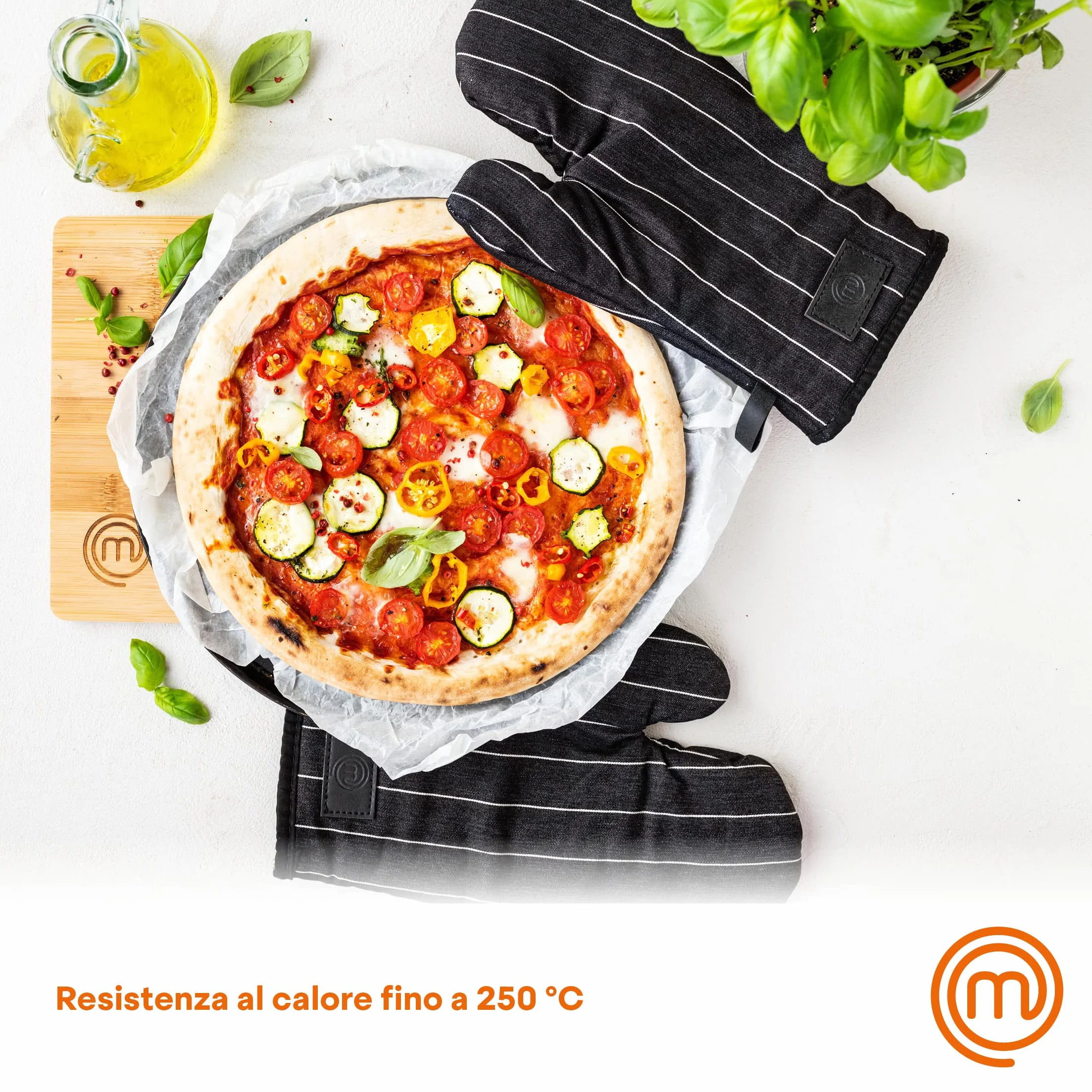 MasterChef 100% bawełna, Regulowany pasek ze skóry PU, Kolor: czarno-biały