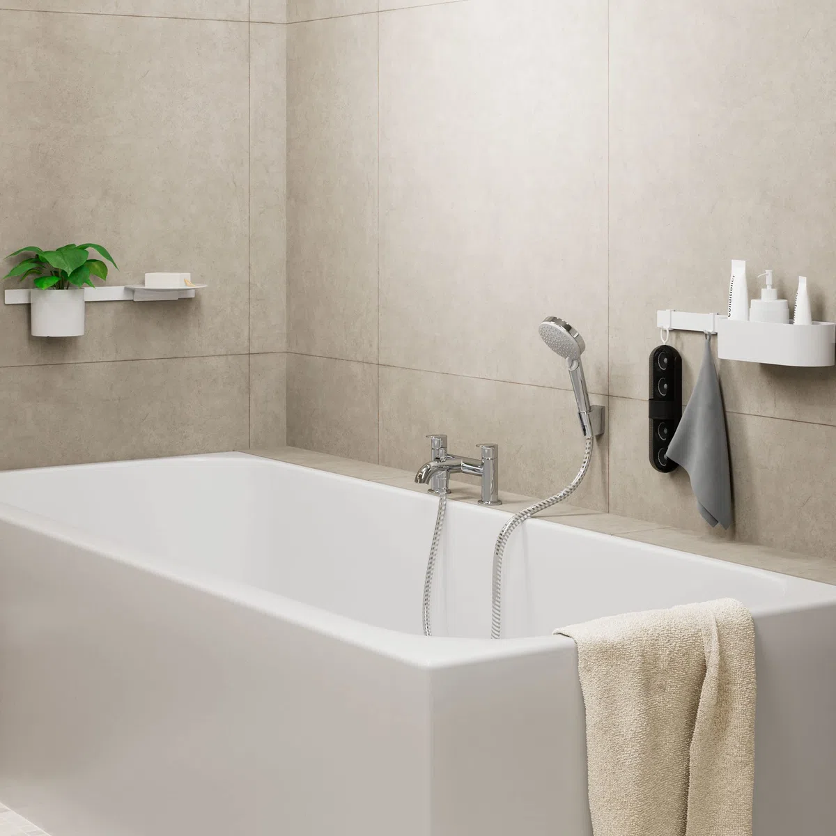 Hansgrohe Vernis Blend 2-otoworowa bateria do montażu na brzegu wanny z zaworem przełączającym i główką prysznicową Vernis Blend Vario, chrom, 71461000