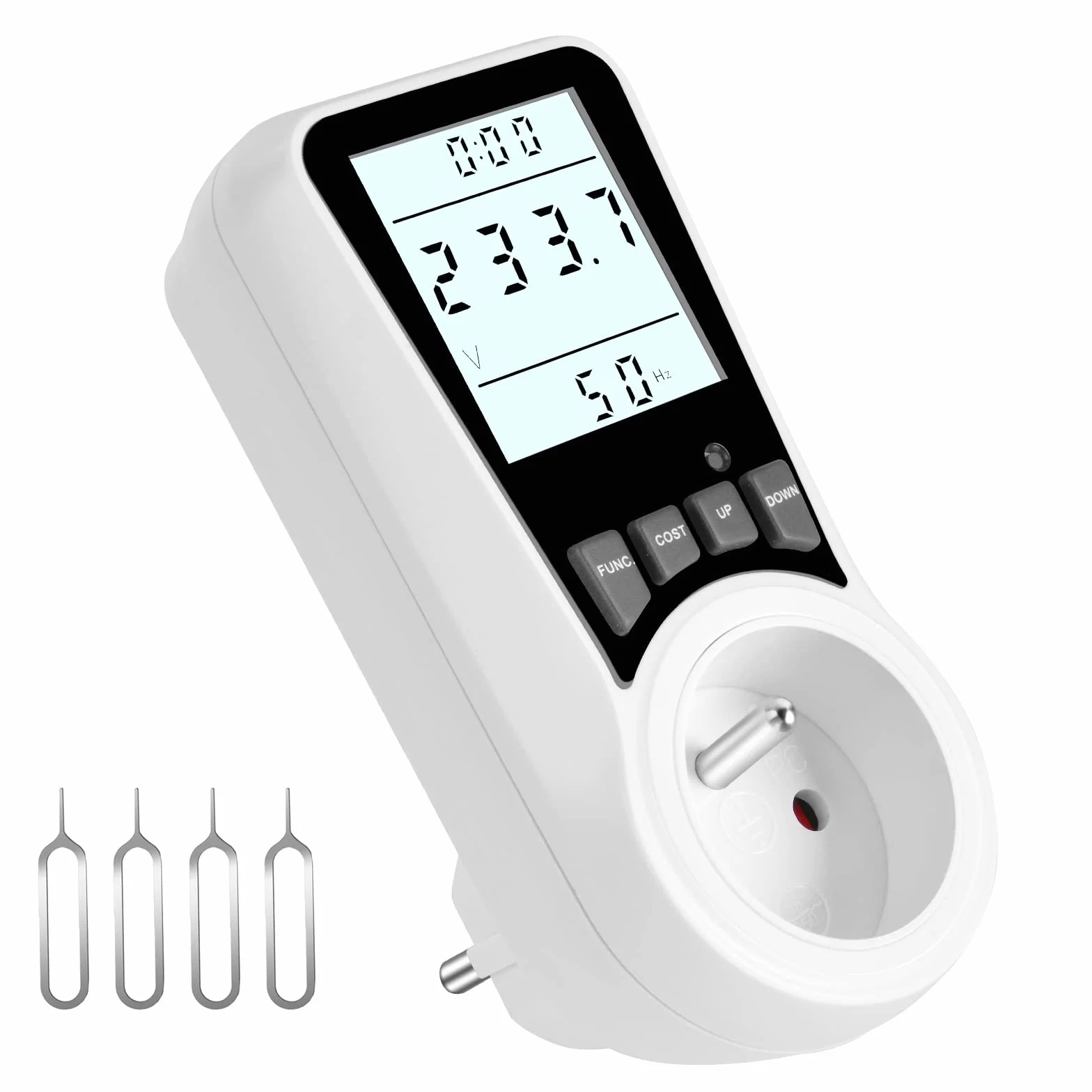 Flintronic Elektryczny miernik zużycia, monitor energii elektrycznej z podświetlanym wyświetlaczem LCD z ochroną przed przeładowaniem, monitorowanie zużytej energii, Watt, koszt energii elektrycznej (FR)