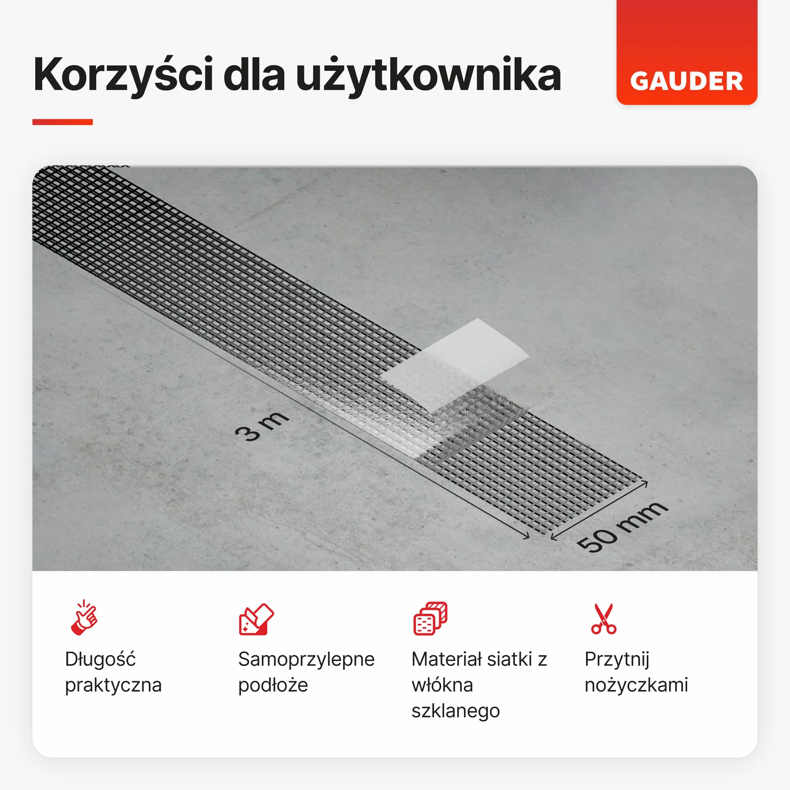 GAUDER taśma naprawcza do moskitier (50 mm x 3 m) | zestaw do naprawy moskitier | moskitiera do drzwi i okien