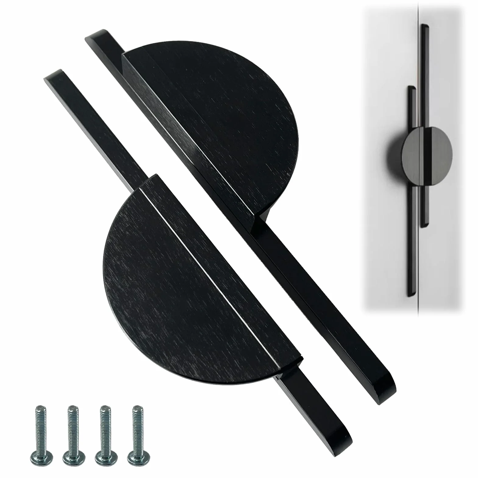 2 uchwyty do szafy, półokrągłe, uchwyty meblowe 160 mm, rozstaw otworów, uchwyty meblowe czarne, ze śrubami, do kuchni, szafy, komody, szafy na ubrania