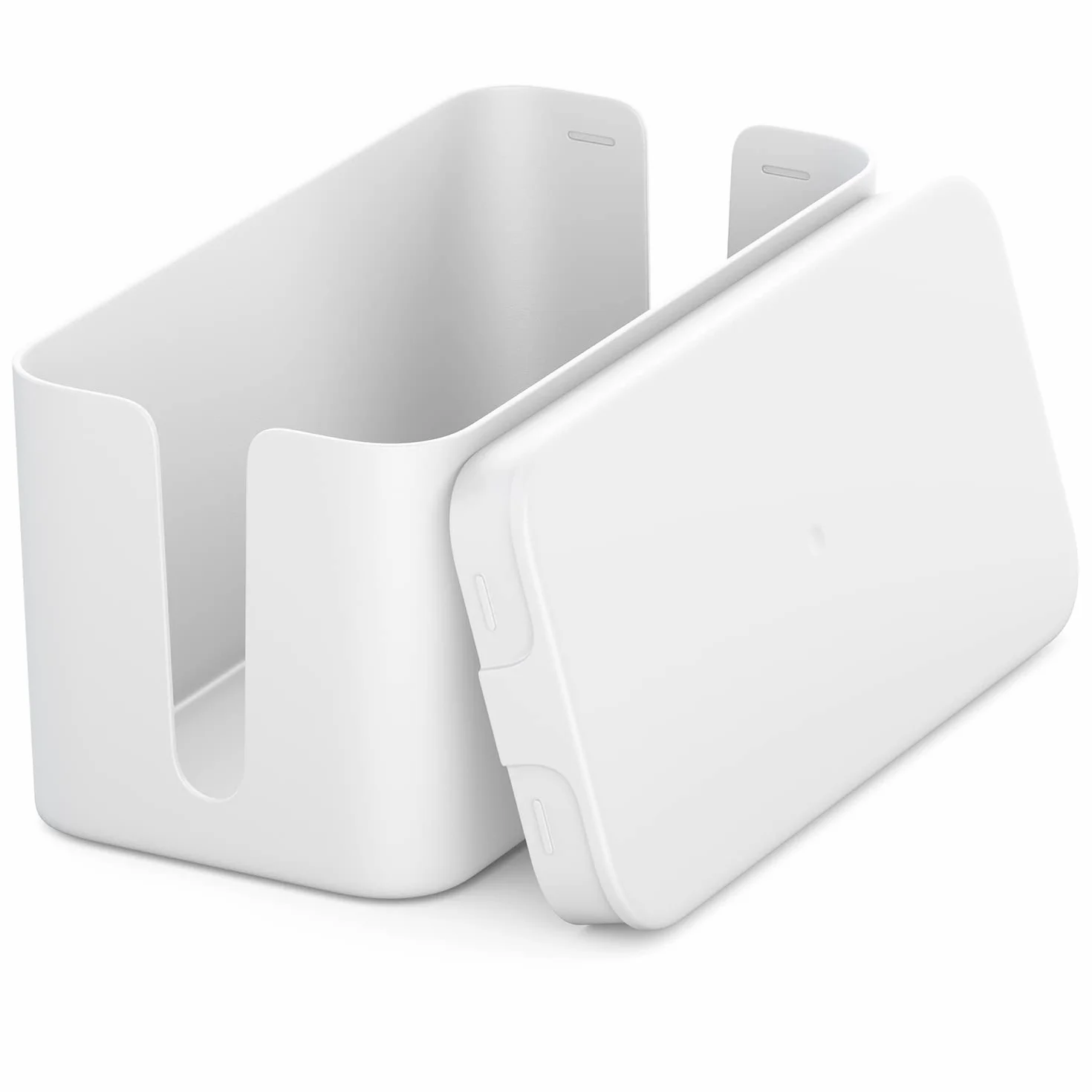 deleyCON Pudełko do Porządkowania Kabli Organizer Pudełko Kasetka Kablowa 23,5cm x 11,5cm x 11,5cm Wytrzymałe Tworzywo Sztuczne 2 Boczneprowadniki Ablowe Ochrona i Bezpieczeństwo Biała