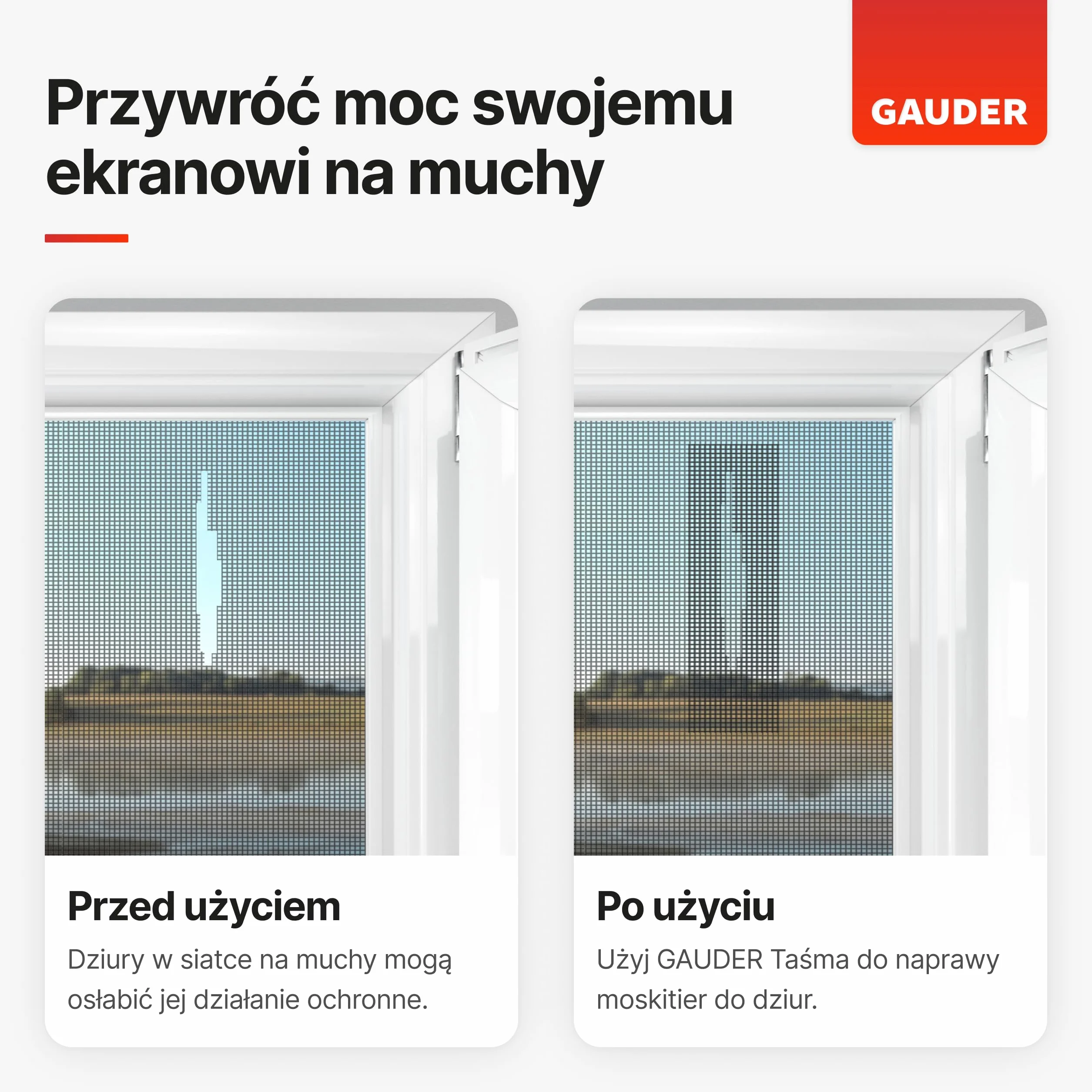 GAUDER taśma naprawcza do moskitier (50 mm x 3 m) | zestaw do naprawy moskitier | moskitiera do drzwi i okien