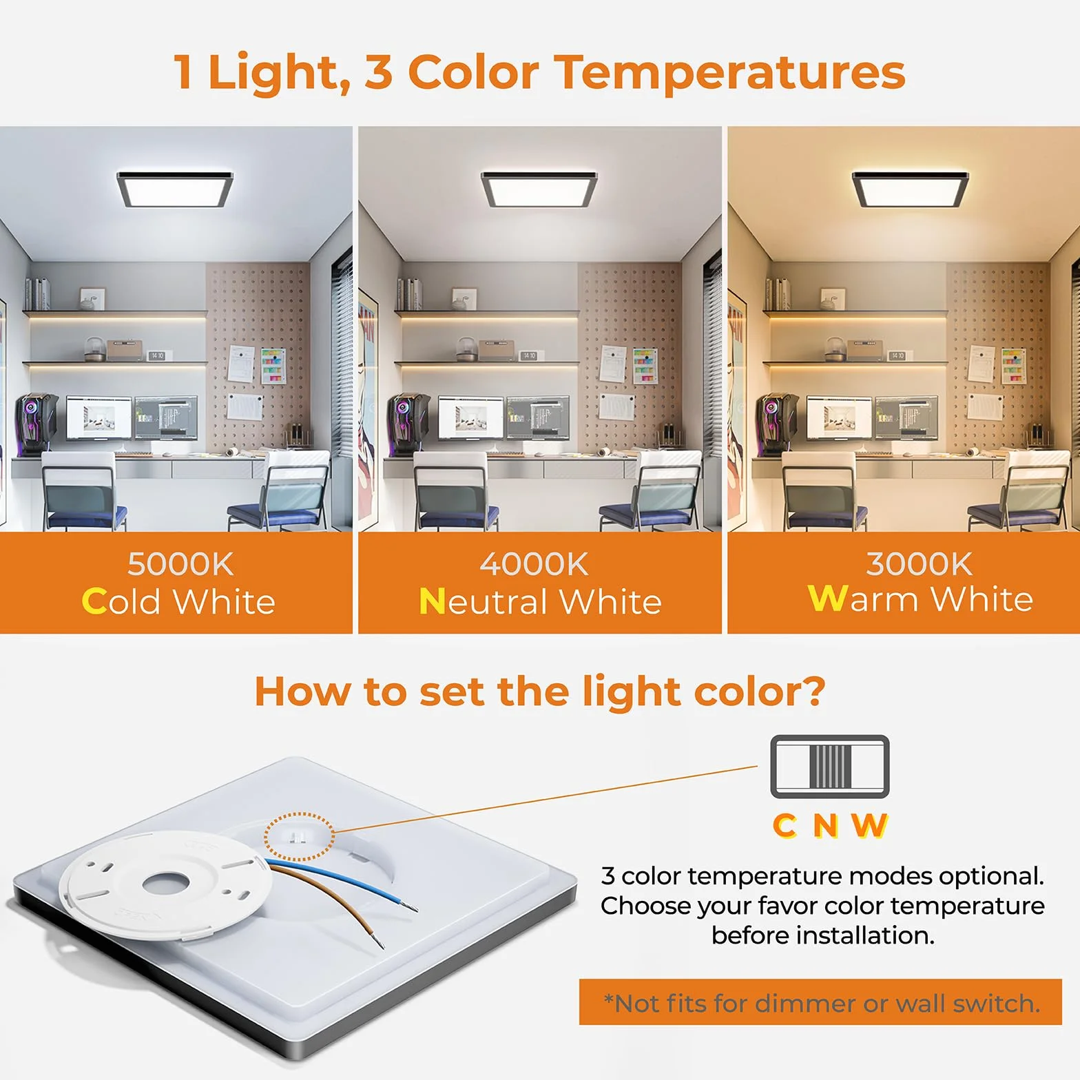 BLNAN LED Oprawa sufitowa 24W płaska lampa sufitowa, ciepła neutralna zimna biel 3000K/4000K/5000K, 2400LM panel z podświetleniem do sypialni, salonu, kuchni, korytarza, łazienki, piwnicy, 30CM