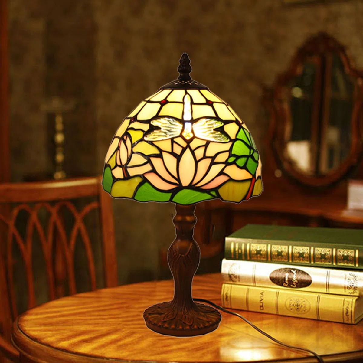 Lampa stołowa Tiffany, 8 cali Vintage Lampa Biurkowa, Witrażowy Abażur, do Salonu, Sypialni, Gabinetu, Hotelu