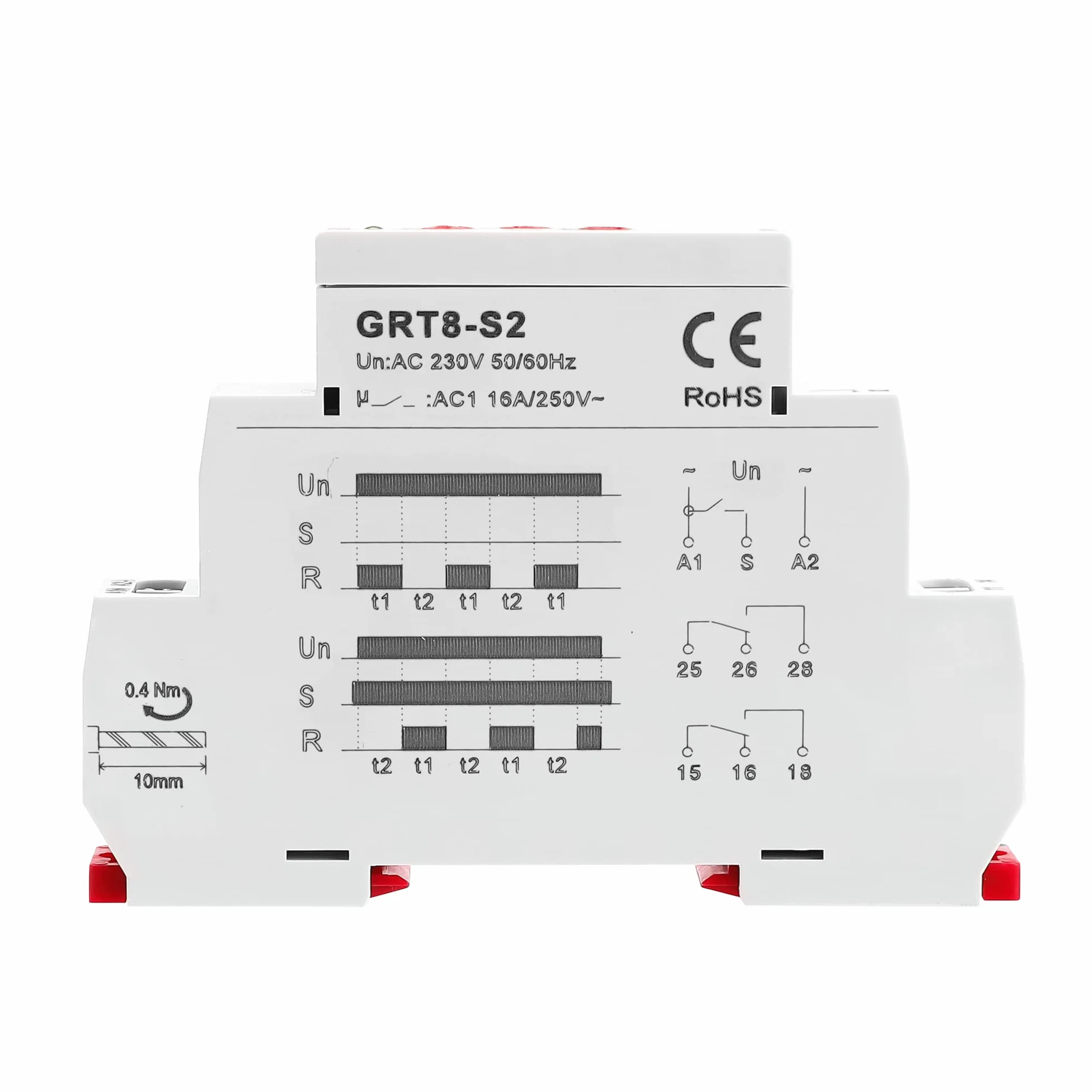 GEYA Asymetryczny przekaźnik czasu cyklu 2SPDT 16A AC230V cykl powtarzania timera przekaźnik czasowy na szynie DIN (GRT8-S2,AC230V)