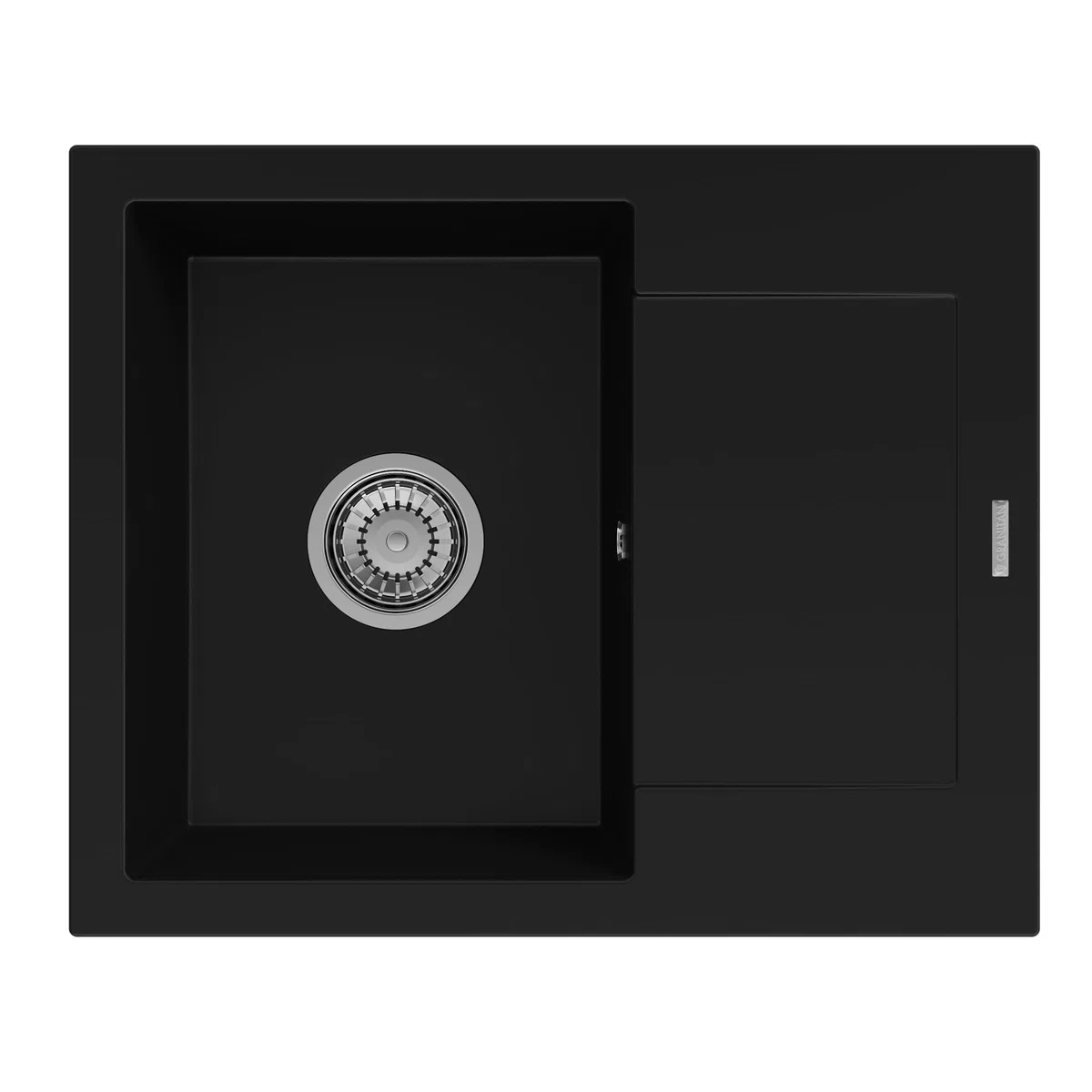 GRANITAN Zlewozmywak BELLO z syfonem i impregnacją – zestaw zlewozmywaka kuchennego – nowoczesny zlewozmywak granitowy 47x57 cm – zlew do kuchni z syfonem chromowanym – czarny