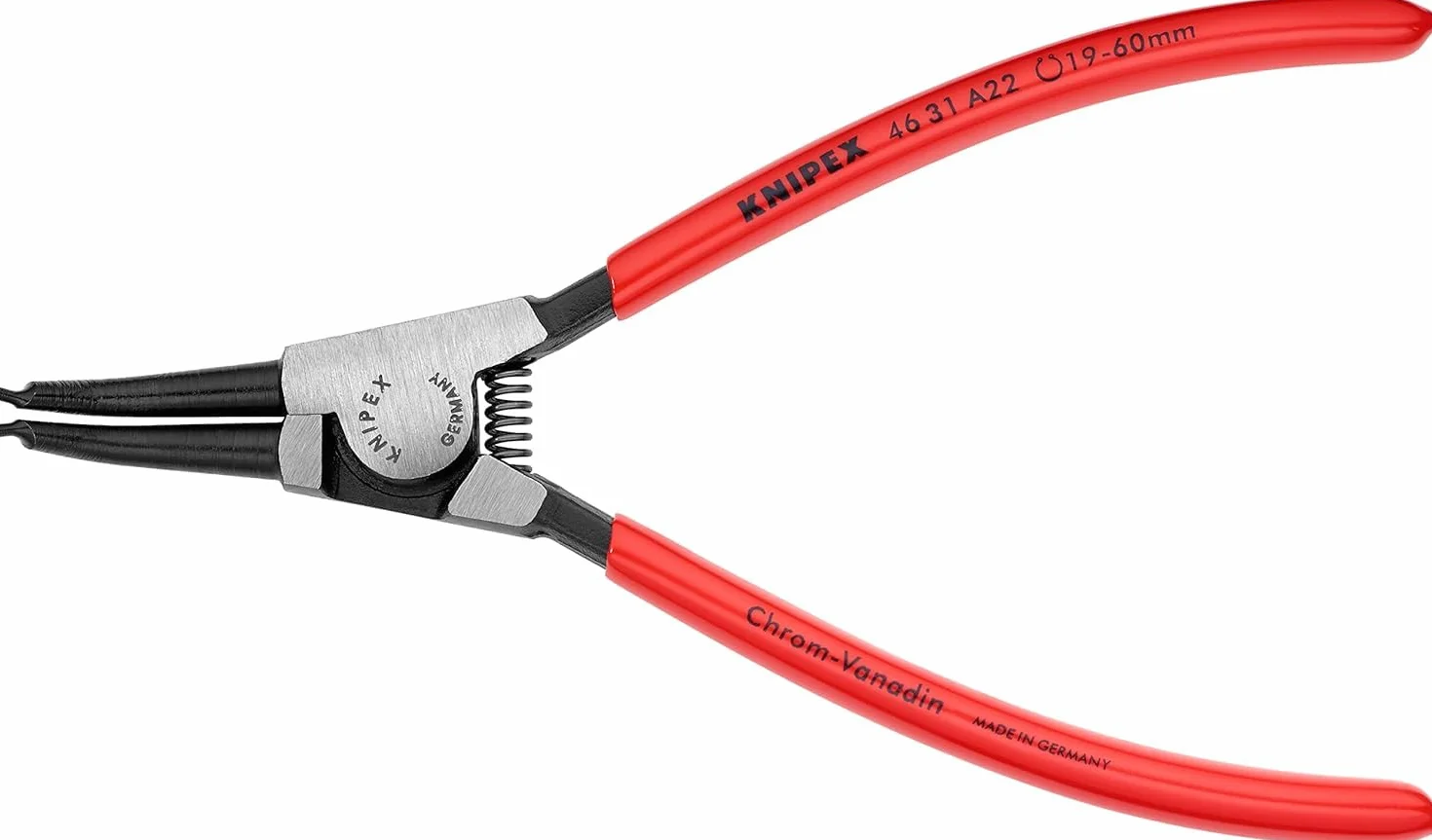KNIPEX Szczypce do pierścieni osadczych sprężynujących do montażu pierścieni zewnętrznych na wałach wygięte pod kątem 45° fosforanowane, 46 31 A22