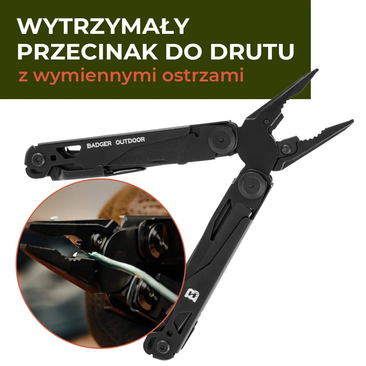 Badger Outdoor Solid Black Multitool 16w1 - Nóż Wielofunkcyjny - Scyzoryk Survivalowy - Narzędzie Turystyczne z Bitami - Prezent dla Mężczyzny - Sprzęt do Wędrówek, Campingu i Survivalu