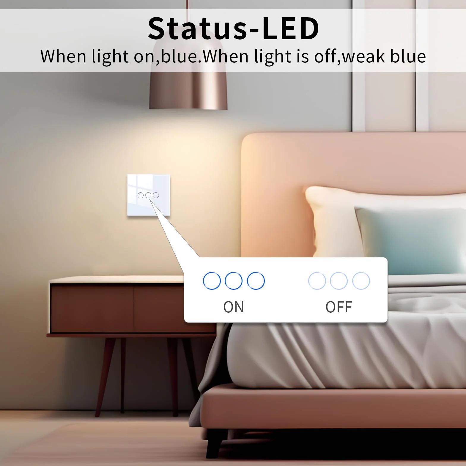 JIMEIDA Dotykowy włącznik światła, 1-drożny, z białym podtynkowym, szklanym panelem i przełącznikiem ściennym LED, AC 240 V, 500 W, 86 mm, nie jest wymagany przewód neutralny