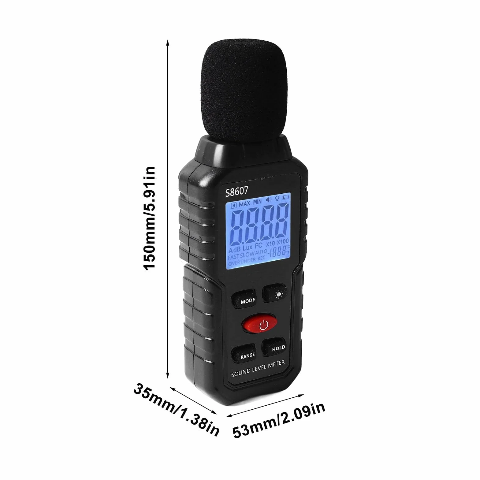Miernik Decybeli Dźwięku Cyfrowy Wyświetlacz LCD Podświetlany Ekran Miernik Poziomu Dźwięku Czytnik Decybeli Hałasu Przenośny Miernik SPL 30-130dB