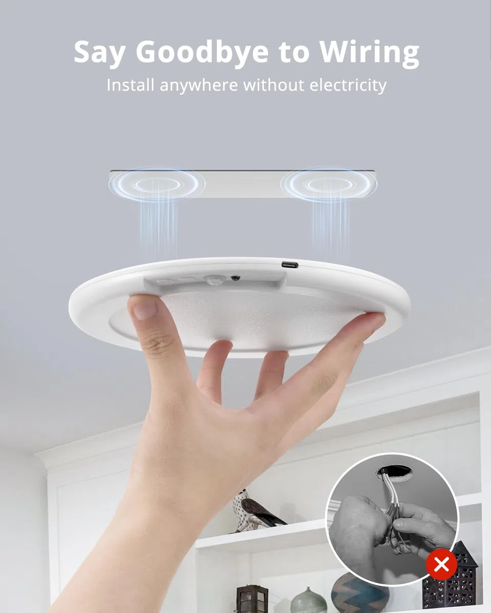 Combuh Bezprzewodowa Lamp Sufitowa LED z Czujnikiem Ruchu, Z Pilotem, Ładowalna Na Akumulator, Bez Prądu Ø20 cm do Łazienki, Garażu, Holu, Pivnicy (1 szt (Okrągła))