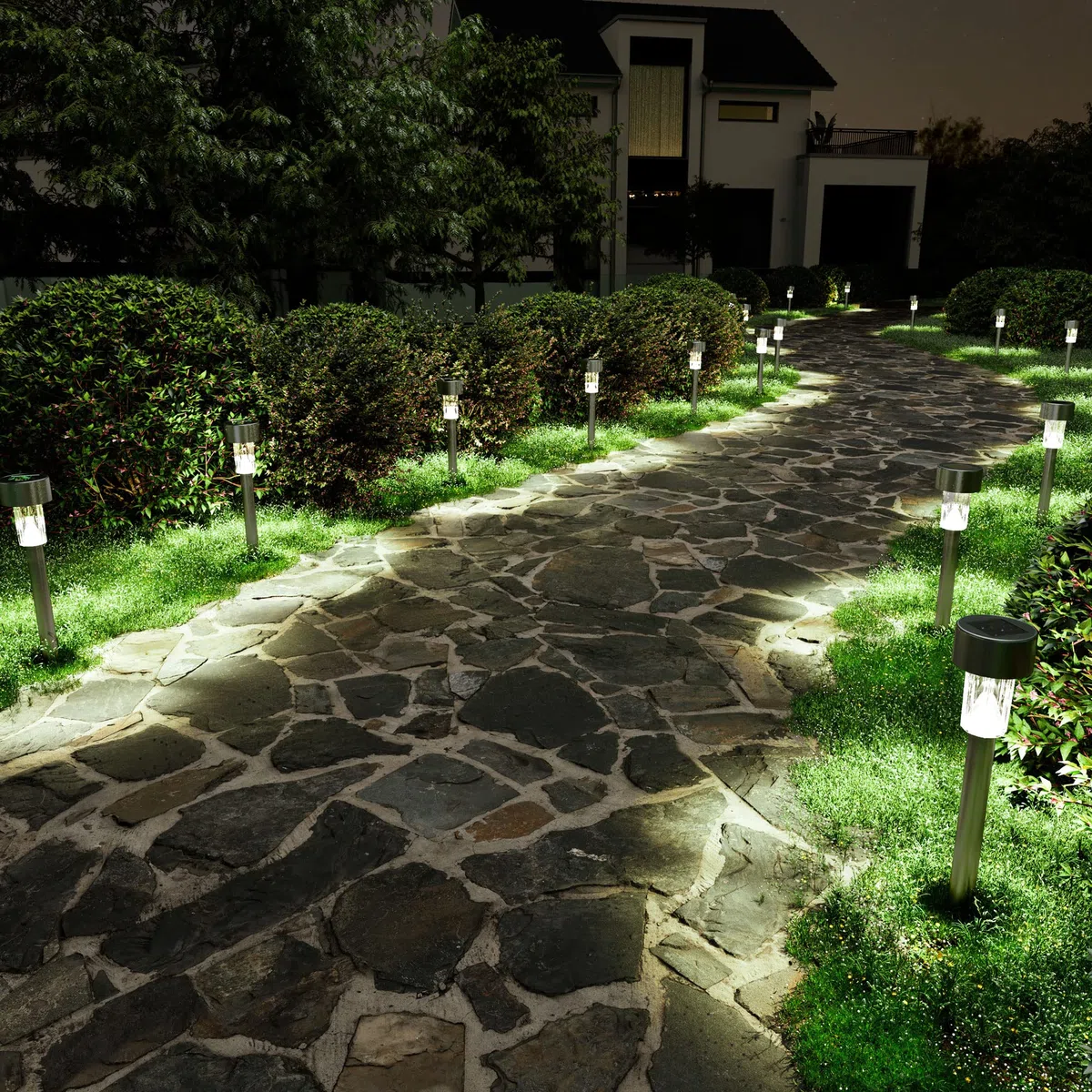 Solpex 16 sztuk lamp solarnych, ścieżka zewnętrzna, solarne światła chodnikowe na zewnątrz, ogrodowe światła LED do krajobrazu, patio, trawnika, podwórza, podjazdu, zimna biel (stal nierdzewna)