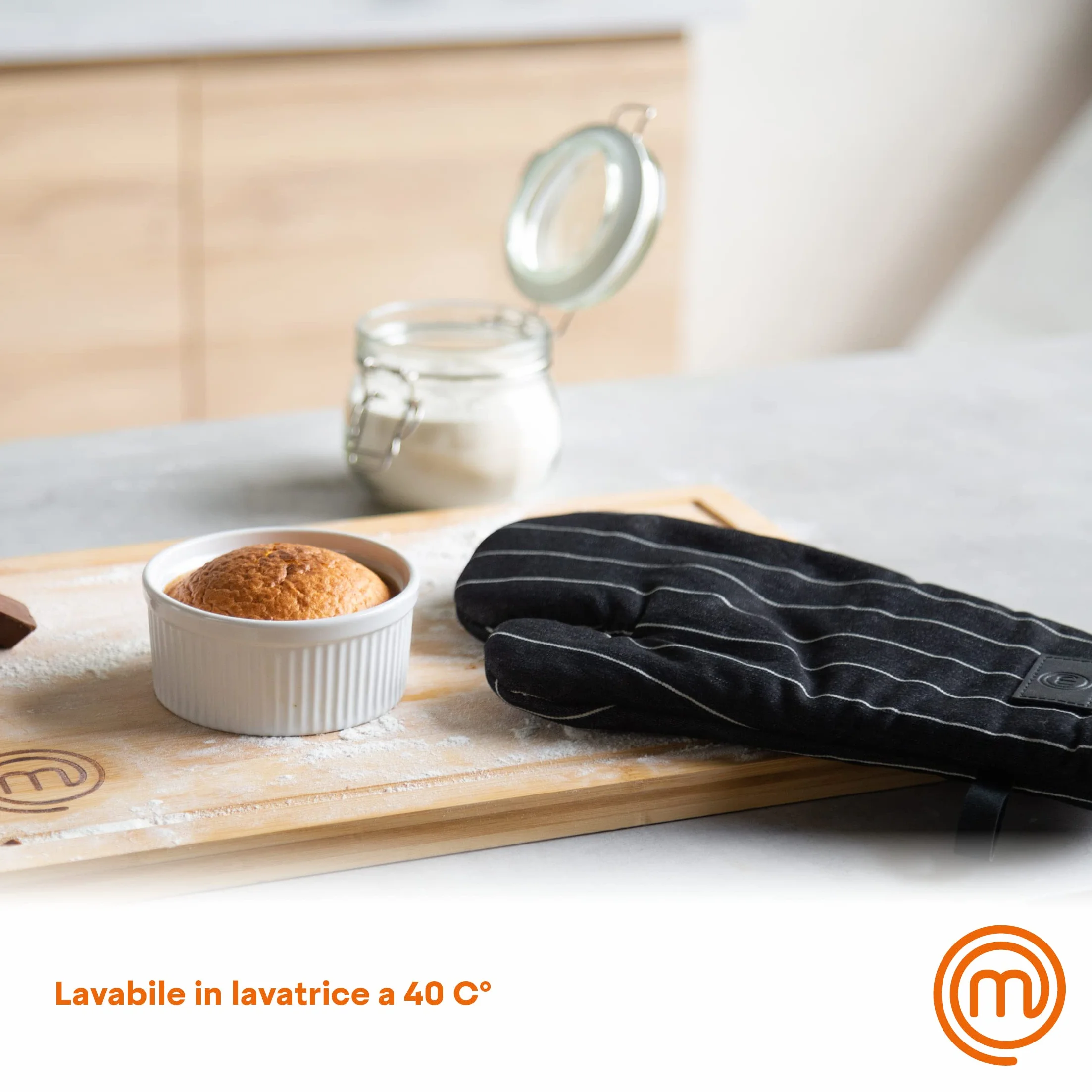 MasterChef 100% bawełna, Regulowany pasek ze skóry PU, Kolor: czarno-biały