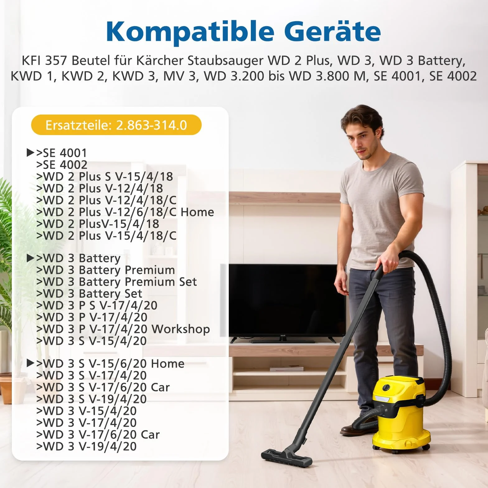 16 sztuk KFI 357 worków do odkurzacza Kärcher WD2Plus/WD3/KWD1 /KWD2/KWD3/MV3/WD3.200-WD3.800M/SE4001/SE4002