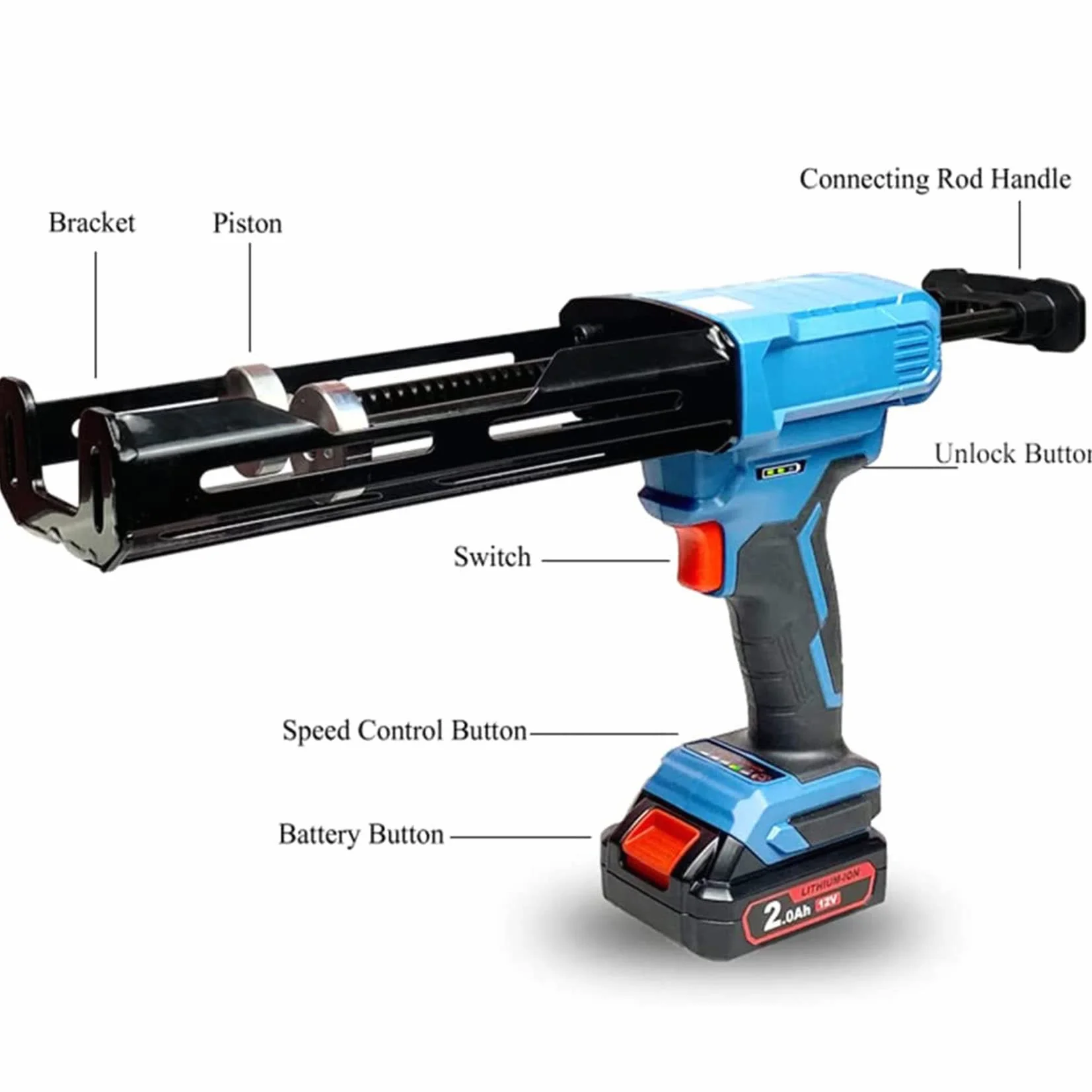Elektryczny pistolet uszczelniający, 12 V, podwójny kartridż, z obrotowym wózkiem, w zestawie bezpłatny pistolet silikonowy do naprawy i uszczelniania domu, jedna bateria w zestawie