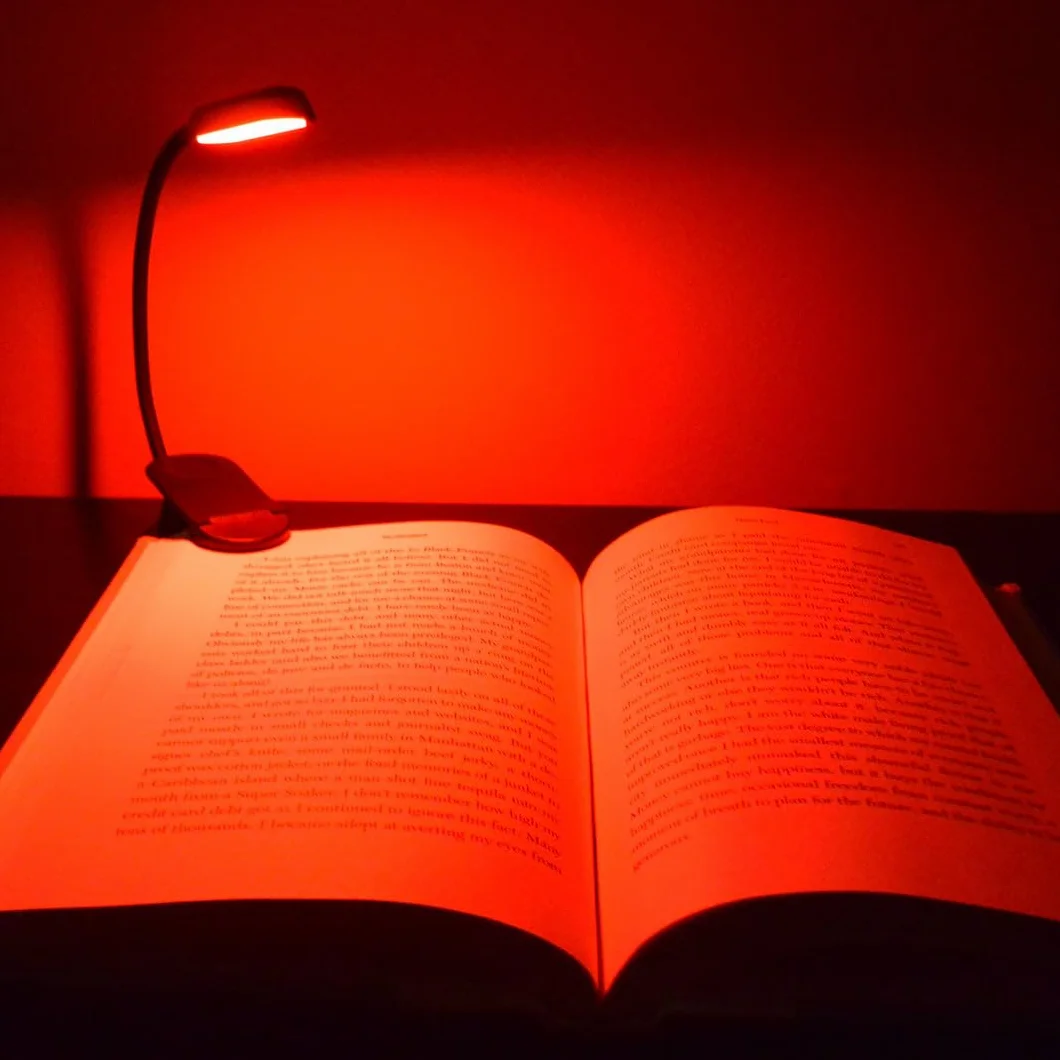 Bursztynowe i czerwone lampki do czytania w łóżku – bursztyn (1600 K)/czerwony (625 nm) – 8 diod LED, ponad 30 godzin, ładowanie USB C, możliwość ponownego ładowania, elastyczna lampka do czytania