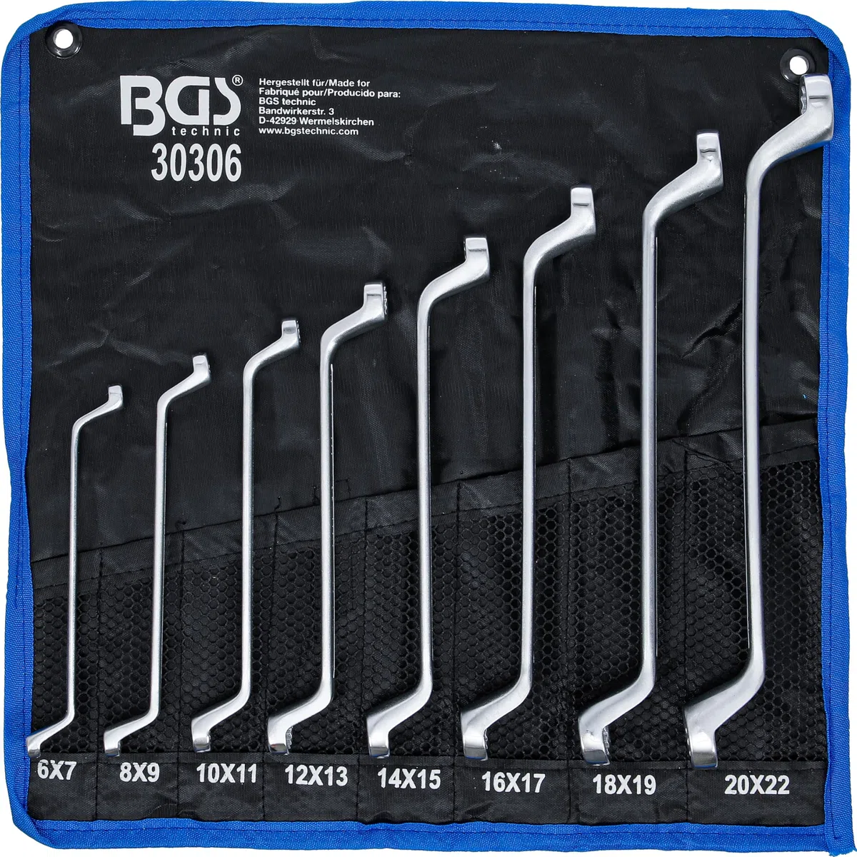 BGS 30306 | Zestaw kluczy oczkowych dwustronnych | głęboko odsadzone | 6 x 7 - 20 x 22 mm | 8 szt.