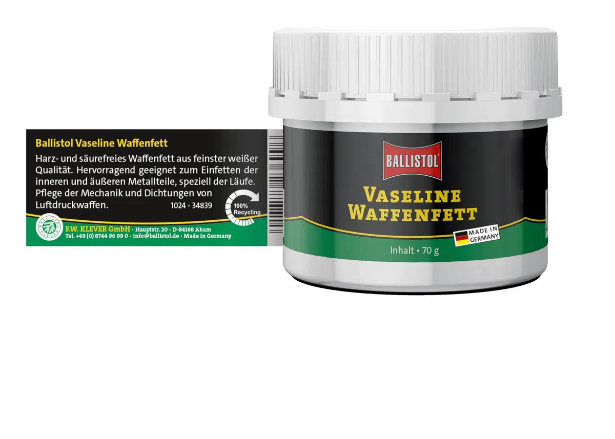 BALLISTOL 23699 Vaseline smar do broni 70 g – bezżywicowy i bezkwasowy smar do broni do wszystkich części broni, smarowanie mechaniki, biały