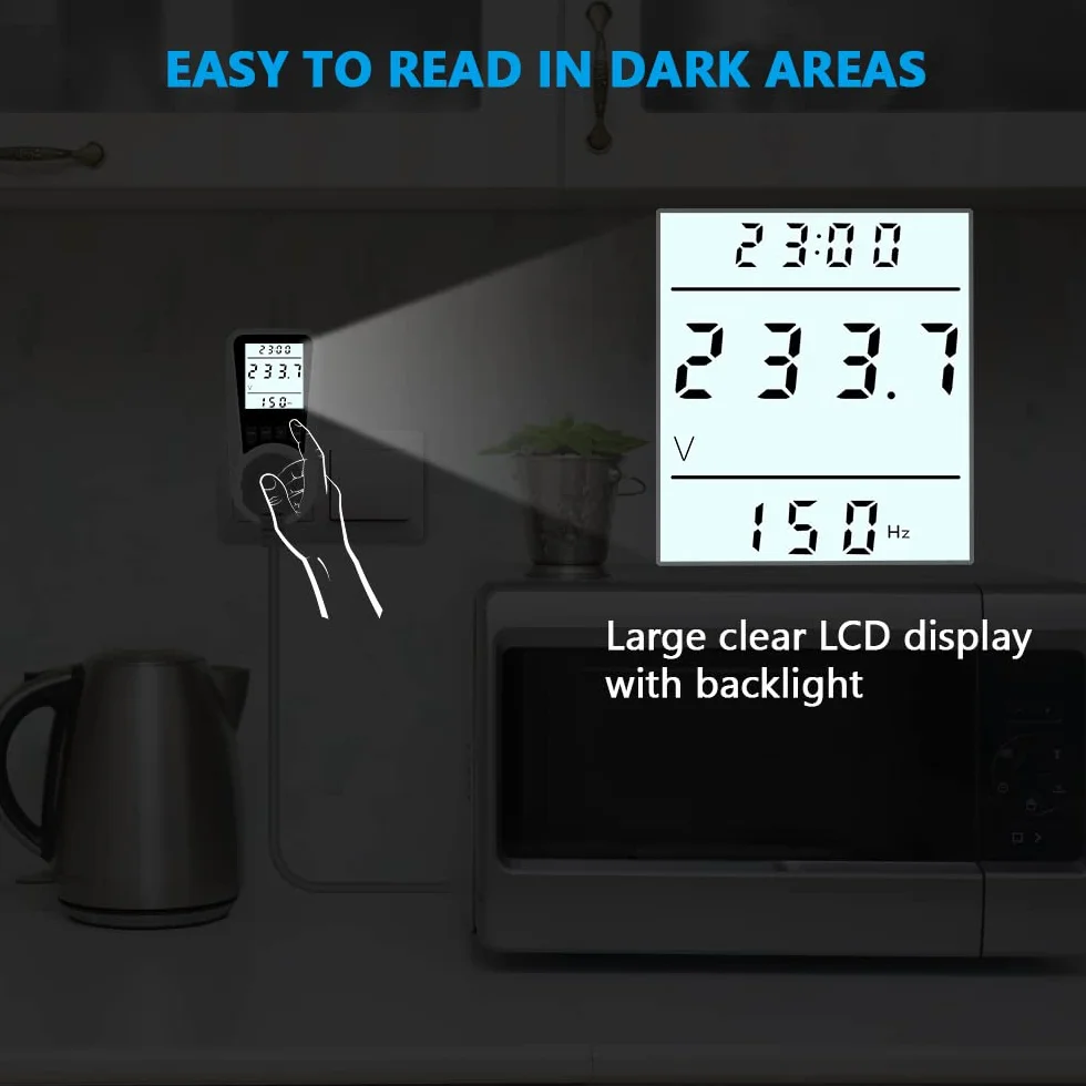 Flintronic Elektryczny miernik zużycia, monitor energii elektrycznej z podświetlanym wyświetlaczem LCD z ochroną przed przeładowaniem, monitorowanie zużytej energii, Watt, koszt energii elektrycznej (FR)
