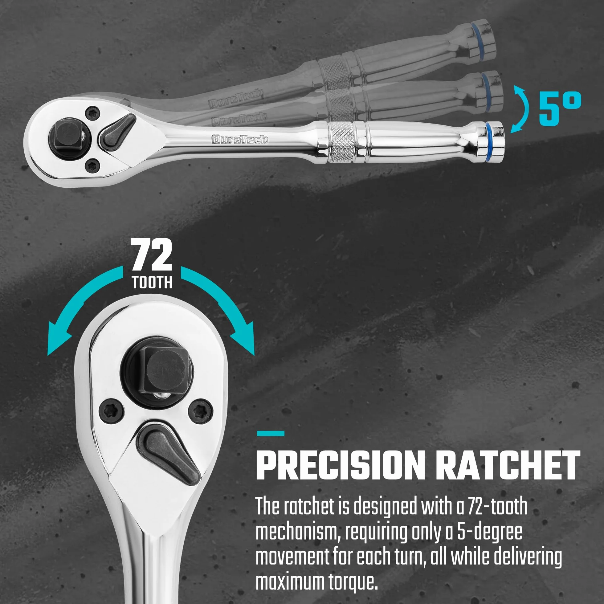 DURATECH Rękojeść z grzechotką 3 w 1, klucz z grzechotką 1/4”, 3/8”, klucz z grzechotką 1/2”, stal stopowa, klucz nasadowy 72-zębowy do napraw samochodowych