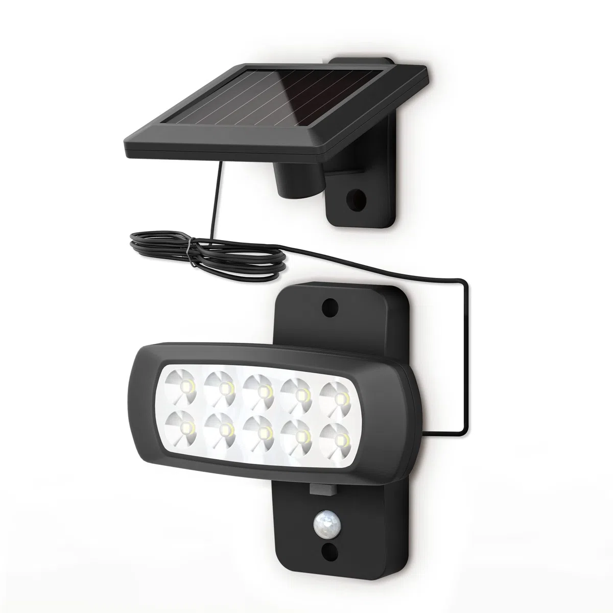 B.K.Licht Zewnętrzna lampa solarna LED IP44, czujnik ruchu PIR, projektor ścienny do domu, tarasu, balkonu, czarny, ochrona przed zachlapaniem, zimne białe światło 6500K