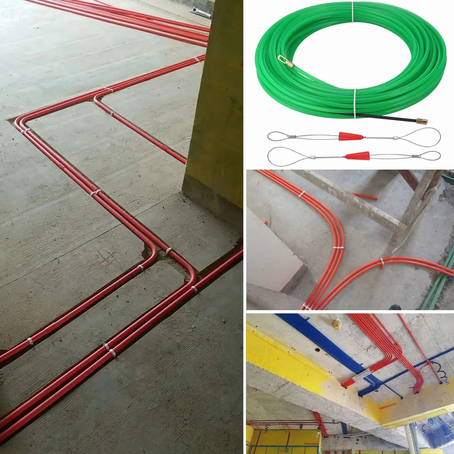 Zocipro 20M Zestaw do ściągania kabli z taśmą rybią przez ścianę, pręty do prowadzenia kabli, ściągacz do gwintowania kabli elektrycznych z 2 metalowymi drutami blokującymi do kabli komunikacyjnych