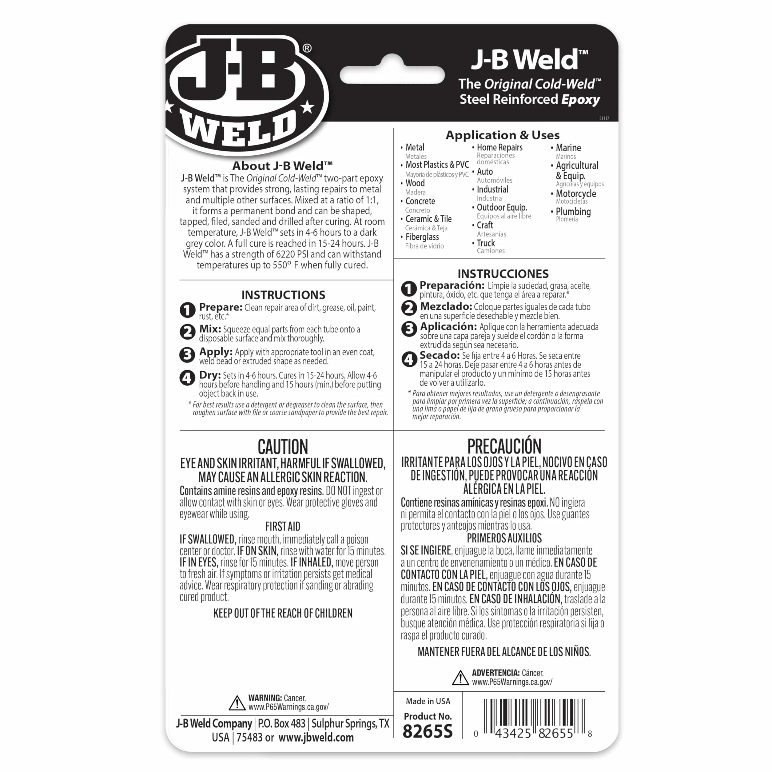J-B Weld 8265S stal spawalnicza wzmocniona epoksydowa z utwardzaczem, 60 ml firmy J-B Weld