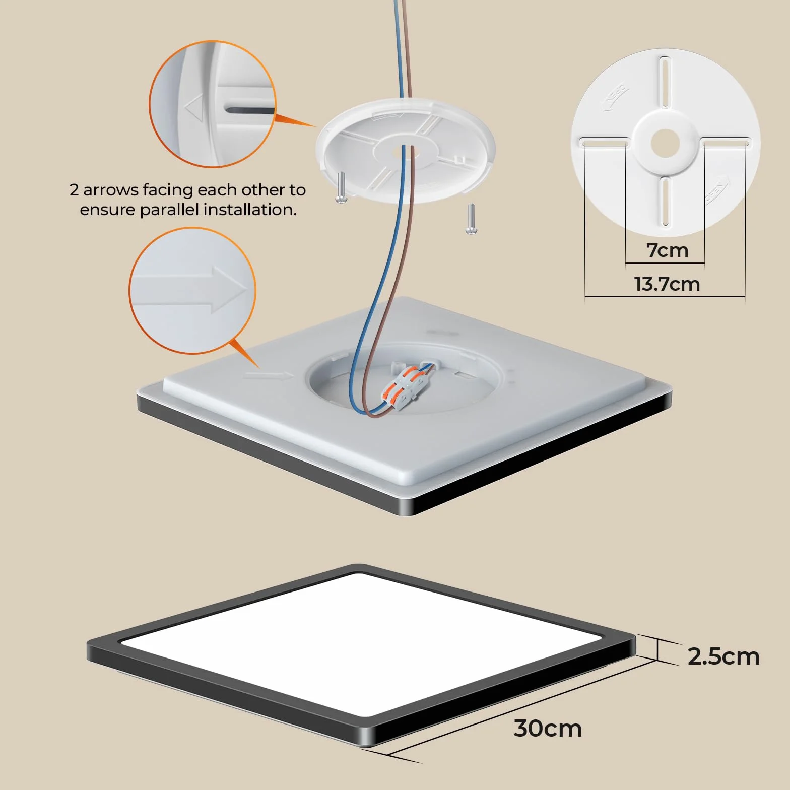 BLNAN LED Oprawa sufitowa 24W płaska lampa sufitowa, ciepła neutralna zimna biel 3000K/4000K/5000K, 2400LM panel z podświetleniem do sypialni, salonu, kuchni, korytarza, łazienki, piwnicy, 30CM