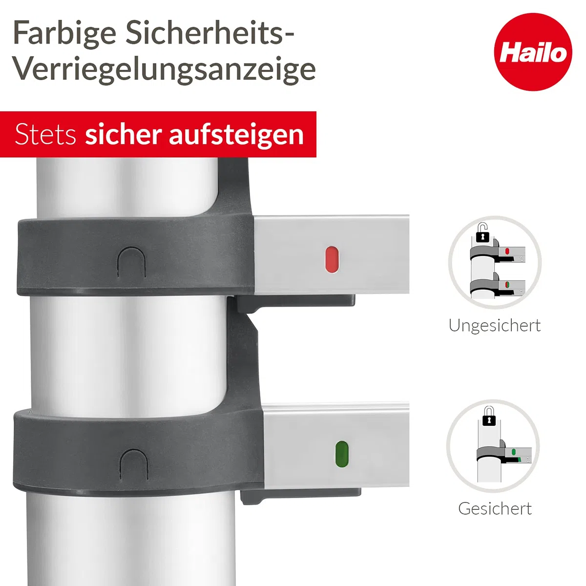 Hailo T80 FlexLine aluminiowa drabina teleskopowa – wysuwana drabina przystawna z 11 szczeblami – wysokość robocza do 397 cm – waga 10,7 kg – srebrna