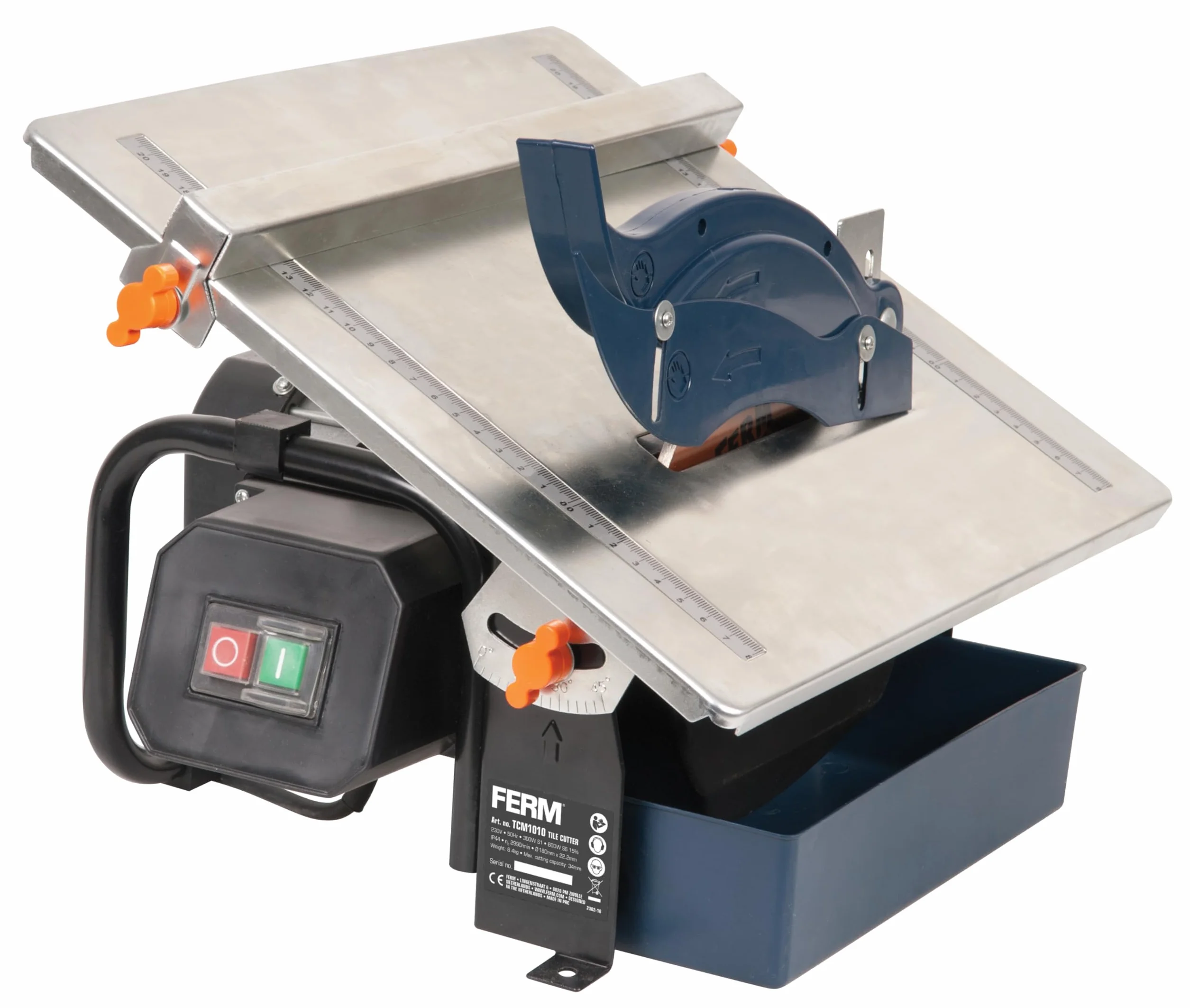 FERM TCM1010 przecinarka do płytek 600 W - 2950/min - tarcza diamentowa 180 mm - brzeszczot chłodzony wodą - regulacja 0-45 stopni