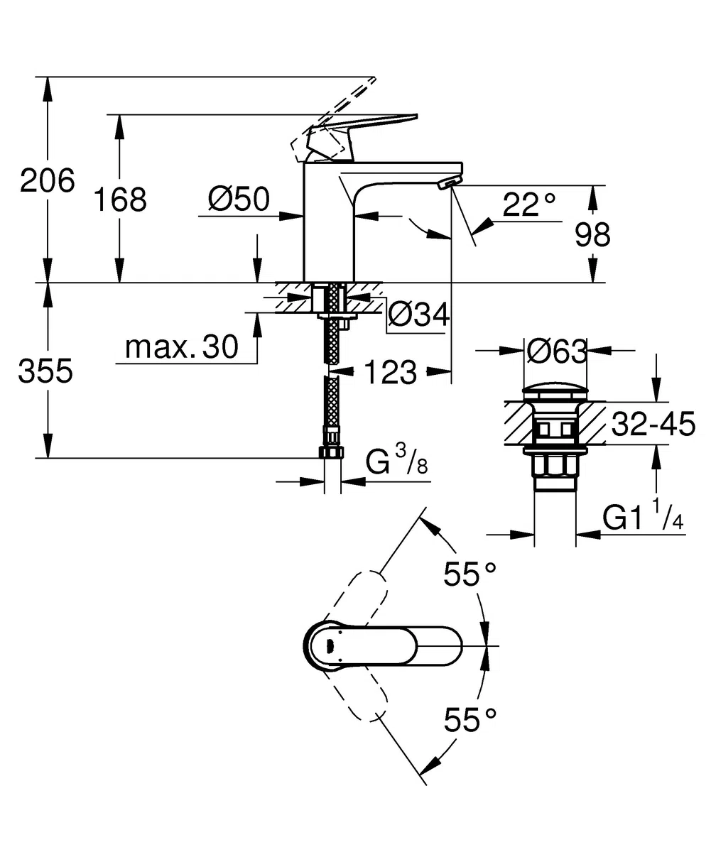 GROHE Eurosmart Cosmopolitan 23926000 bateria łazienkowa - jednoręczna bateria umywalkowa | rozmiar M | montaż jednootworowy | chrom | 23926000