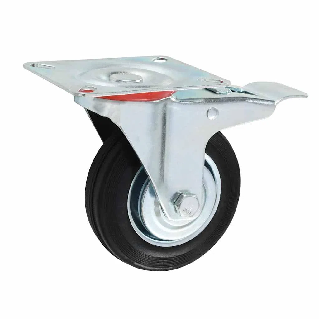 Rolki skrętne z podwójnymi hamulcami, 4 szt. 100 mm, gumowe kółka z żelazną ramą z powłoką cynkową, do warsztatu, wózka transportowego, warsztatu, do warsztatu, do dużych obciążeń, elastyczne