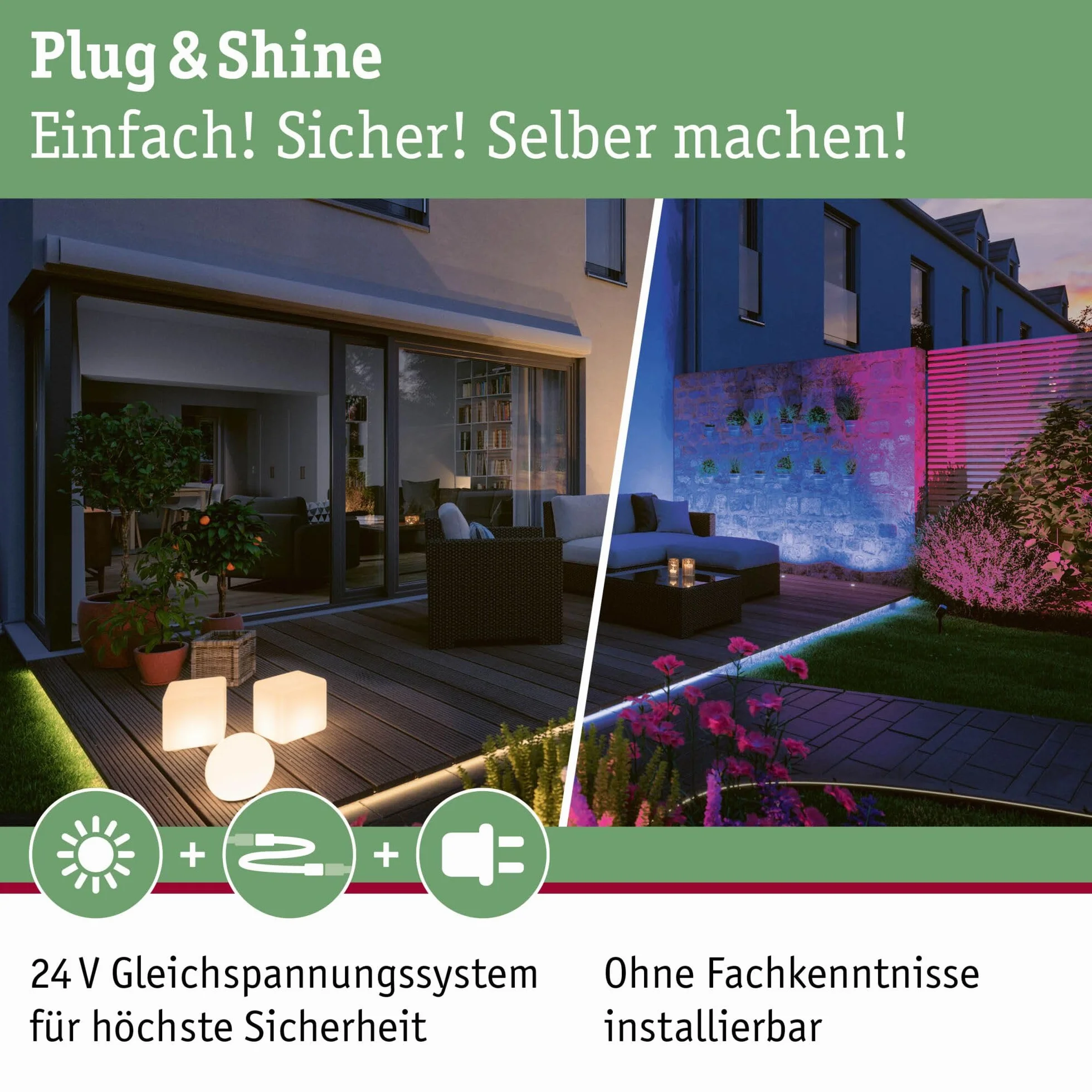 Paulmann 94596 Plug & Shine lampa zewnętrzna kabel 5 m 4 wyjścia IP68 czarny maks. 150 W czarny system oświetlenia ogrodowego tworzywo sztuczne