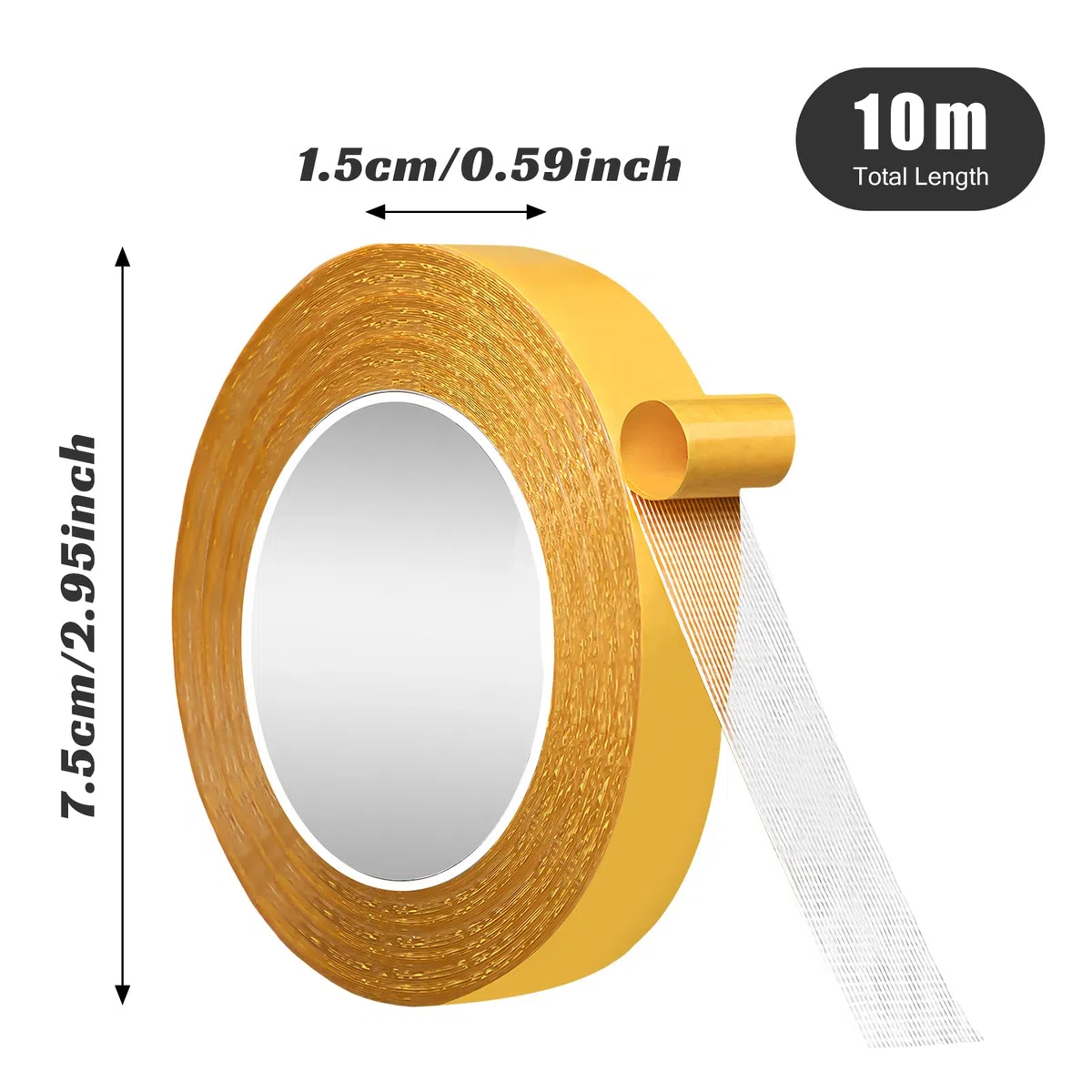 Wielofunkcyjna taśma dwustronna - wytrzymała taśma tekstylna z super lepkim klejem - przezroczysta taśma montażowa do domu, biura i rzemiosła (15 mm x 10 m)